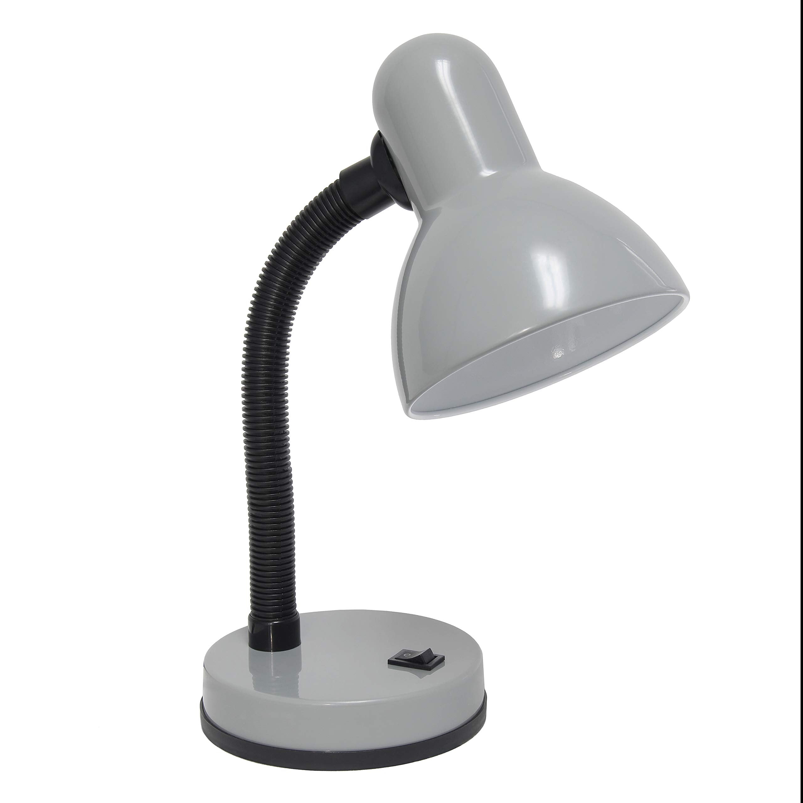 Simple Designs Ld1003-Slv Basic Metal Desk Lamp With Flexible Hose Neck For Office, Living Room, Bedroom, College Dorm, Bookshel