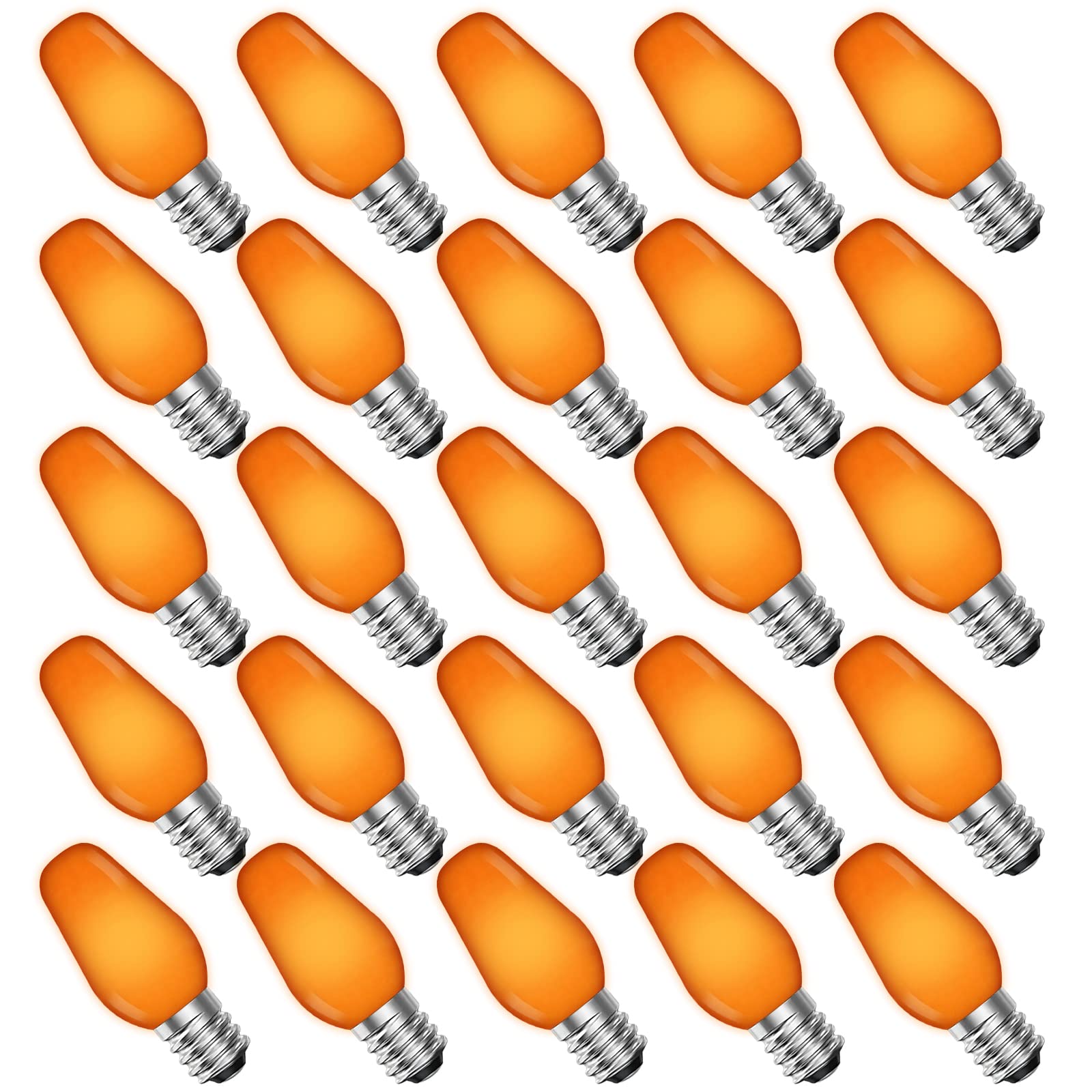LUXRITE C7 LED Orange Light Bulbs, 25-Pack, Shatterproof, E12 Base, Indoor/Outdoor, Model LR21756