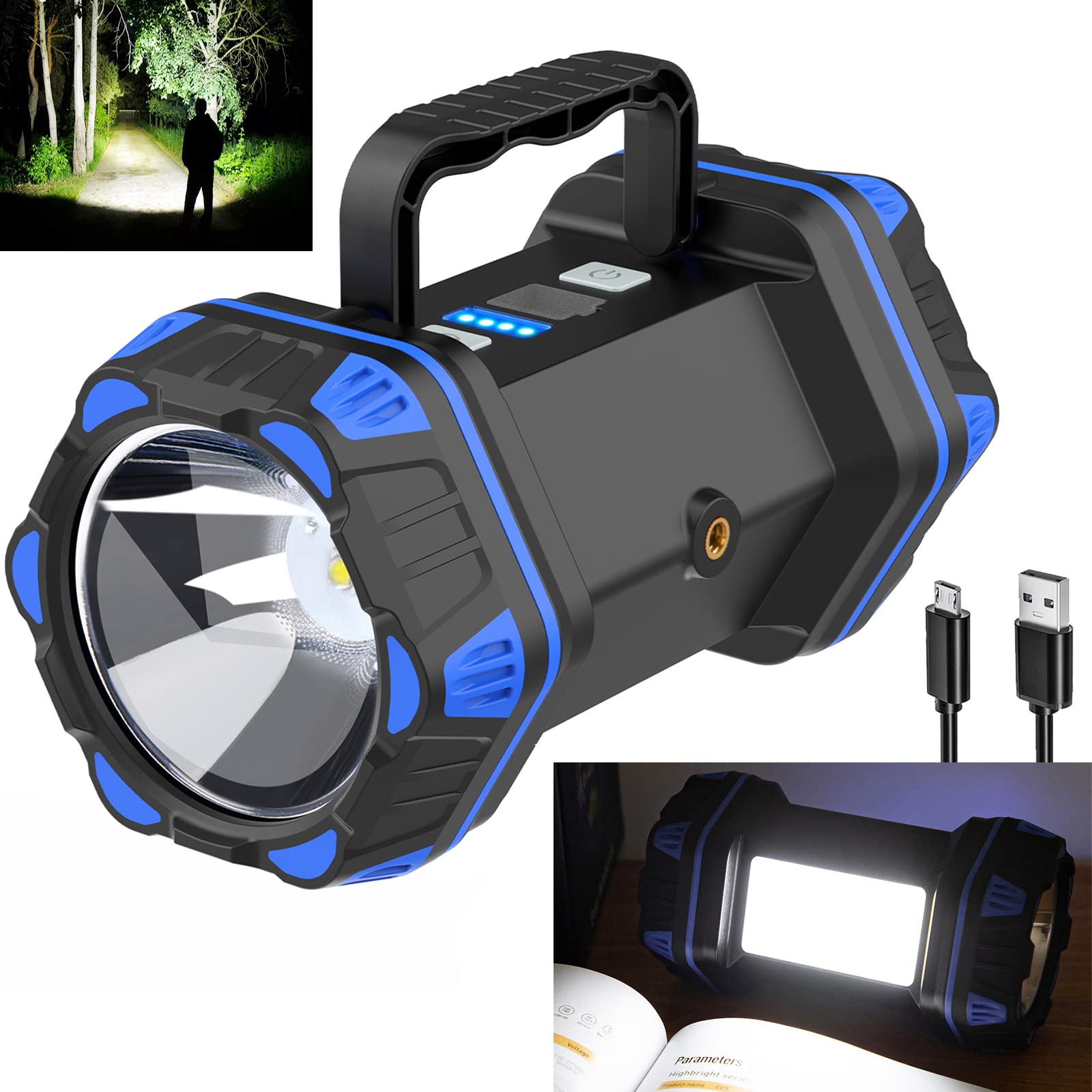 Ropelux 1500Lm Rechargeable Led Camping Lantern, 8 Modes, Portable Blue Flashlight 2-Pack