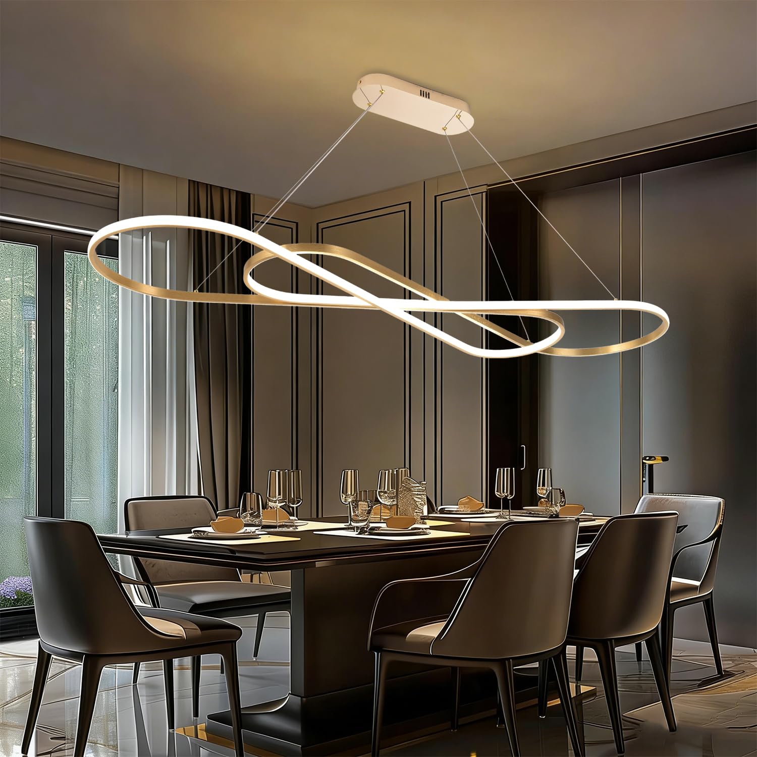 Likflyer Gold Modern Chandelier 59.06in Large Led Pendant Light Ceiling Hanging Chandelier for Dining Room Height Adjustable Kit