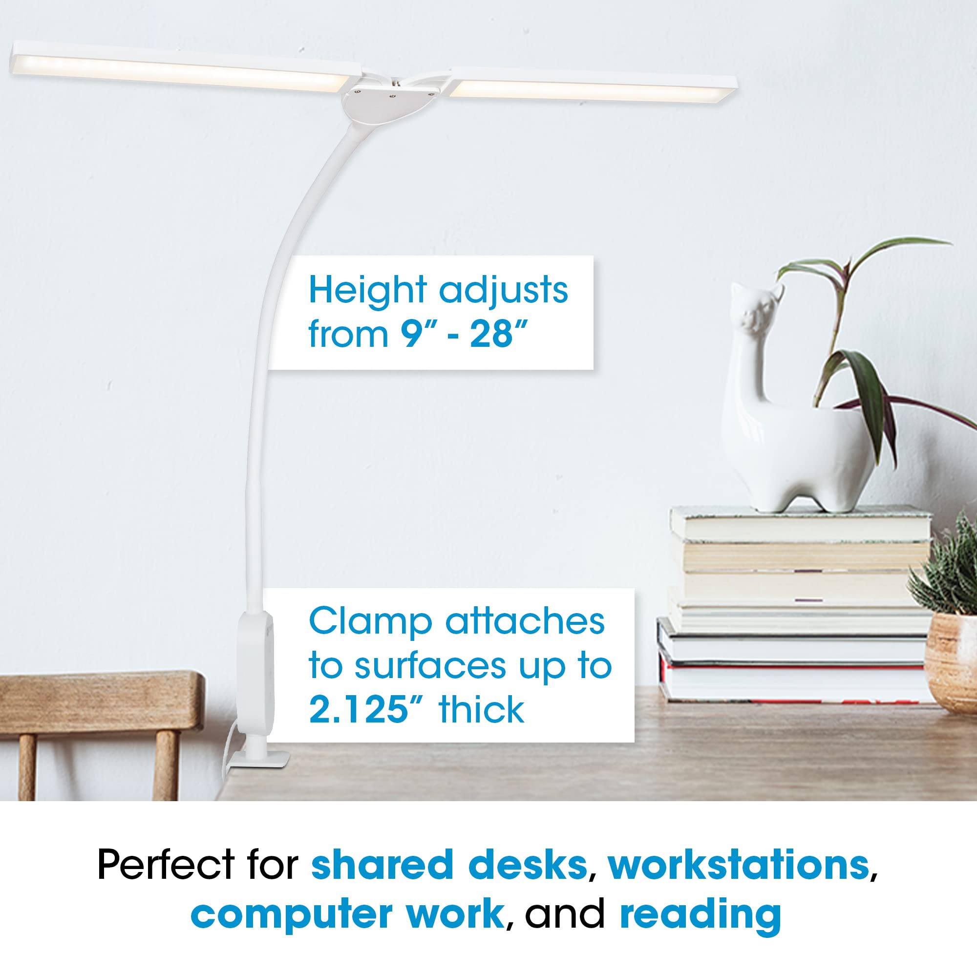 Ottlite Pivot Led Clamp Desk Lamp - Dual Lamp Shades & Flexible Neck With Clearsun Led Technology - 3 Color Temperature Modes, Dimmable Leds & Touch-Activated Controls For Crafting, Sewing, & Studying