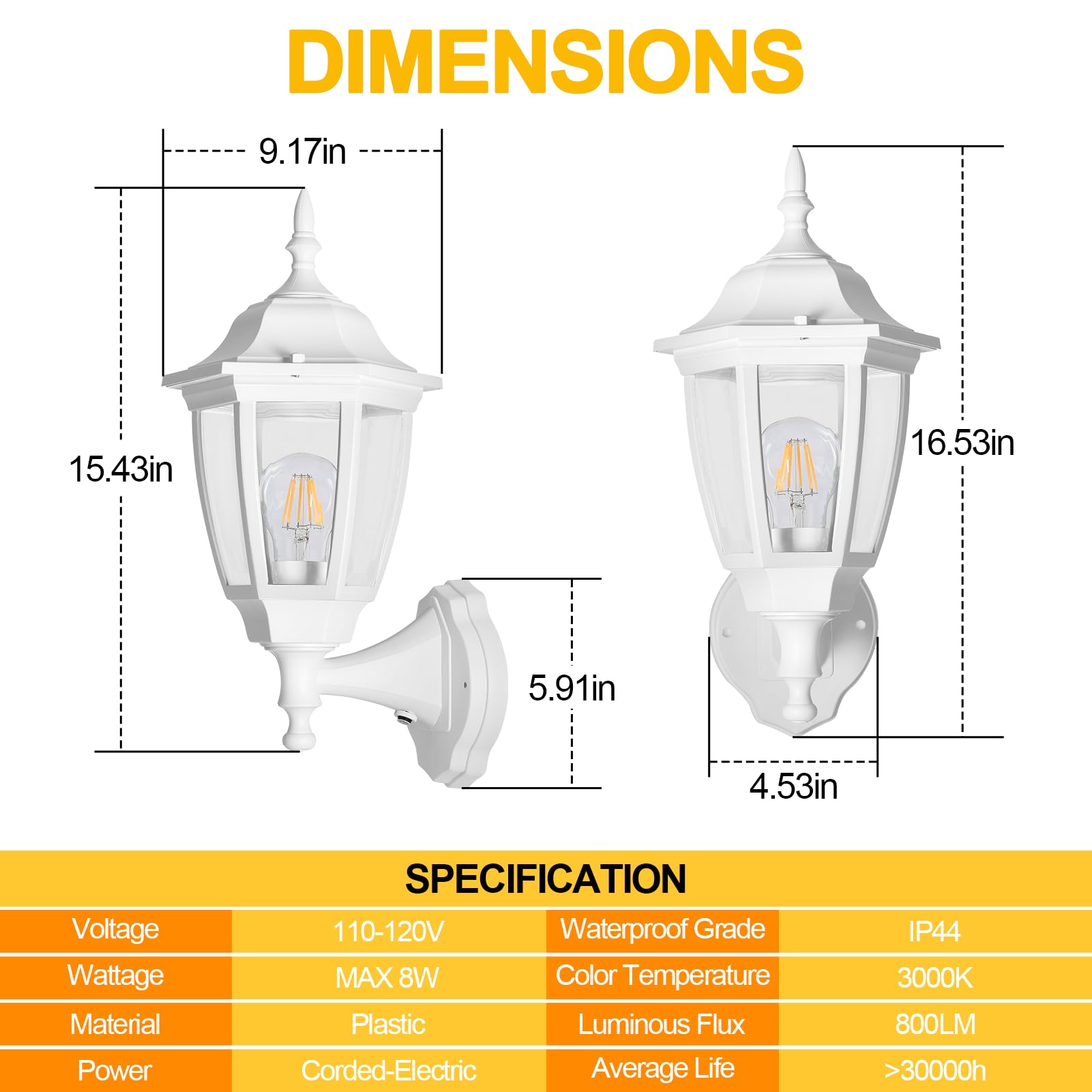 FUDESY Outdoor Wall Light, Dusk to Dawn Sensor, White Plastic, LED Edison Bulb, 2-Pack, Model FDS2542PS-W2