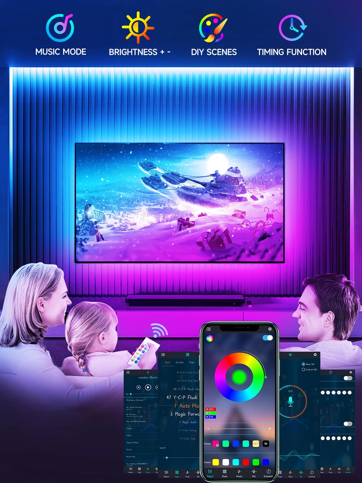 Led Lights For Tv, 16.4Ft Tv Led Backlight For 45-75 Inch, Rgb Color Changing Strip Lights Behind Tv, Music Sync Bluetooth App And Remote Control Usb Powered Tv Led Lights For Bedroom