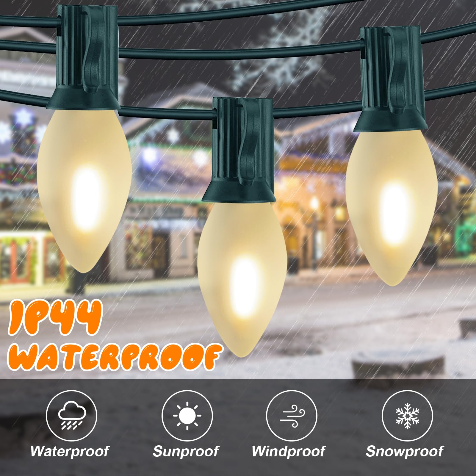 C7 Led Frosted White String Lights Outdoor 25Ft Christmas Decorations String Lights With 27 Led Frosted White Bulbs Hanging Vint