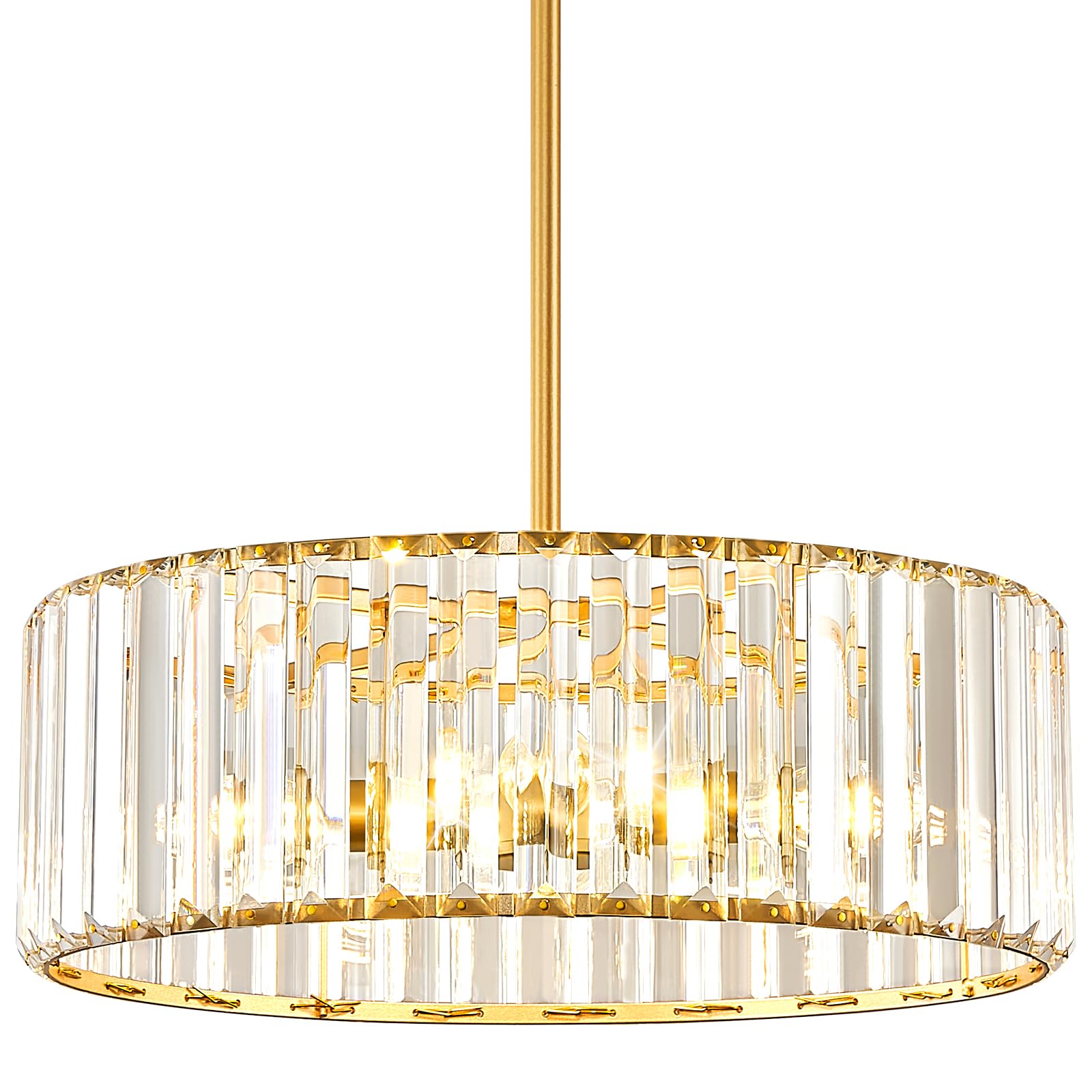 Yurnyq Gold Crystal Chandelier For Dining Room, 4-Light Modern Semi Flush Mount Chandelier Lighting Fixtures, Round Kitchen Hang