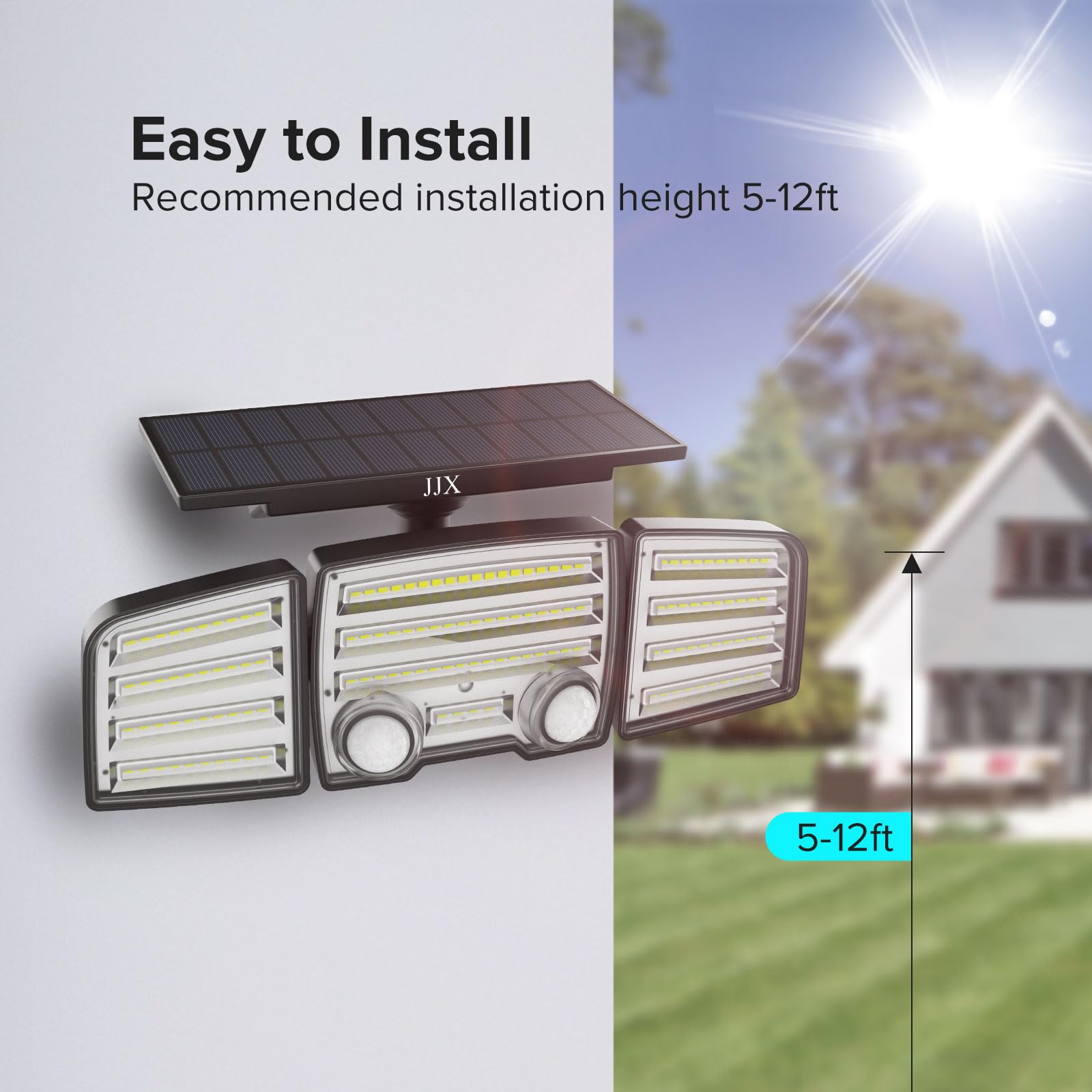 Jjx Solar Lights Outdoor, 2 Motion Sensor Outdoor Light, 2800Lm Security Lights Solar Powered, 2200Mah 3 Heads Solar Flood Light
