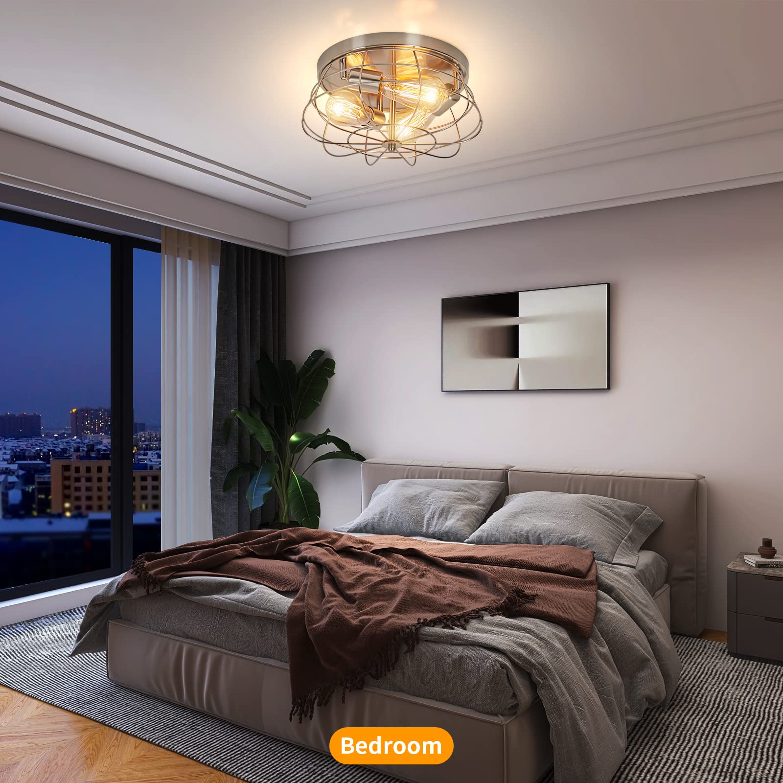 Foucasal Flush Mount Ceiling Light Brushed Nickel Ceiling Light Fixture 3-Light Modern Flush Mount Ceiling Light Metal Cage Kitc