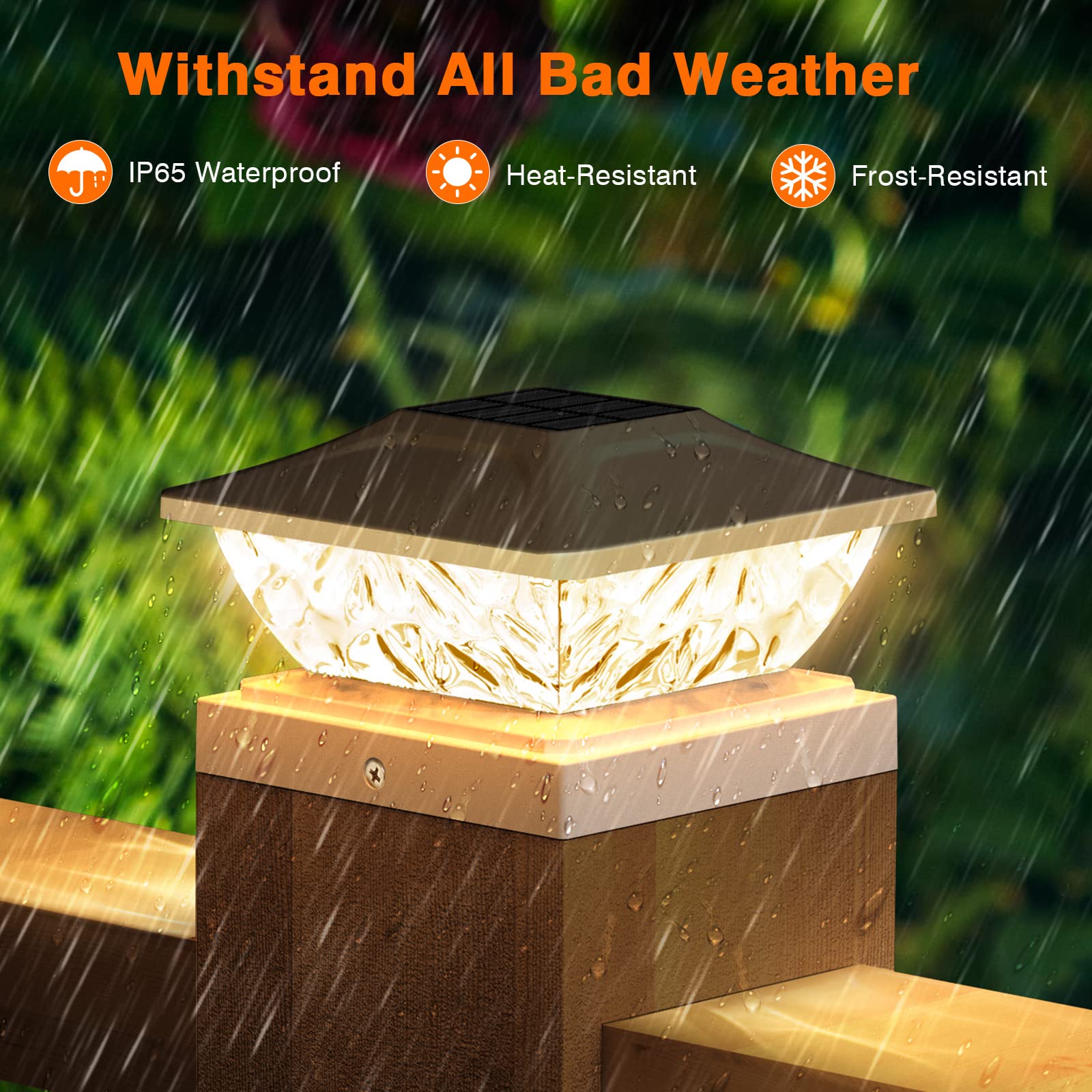 ENSLI Solar Post Cap Lights - 4 Pack, 2 Mode, Waterproof, Plastic, Fits 4x4, 4.5x4.5, 5x5 Posts,