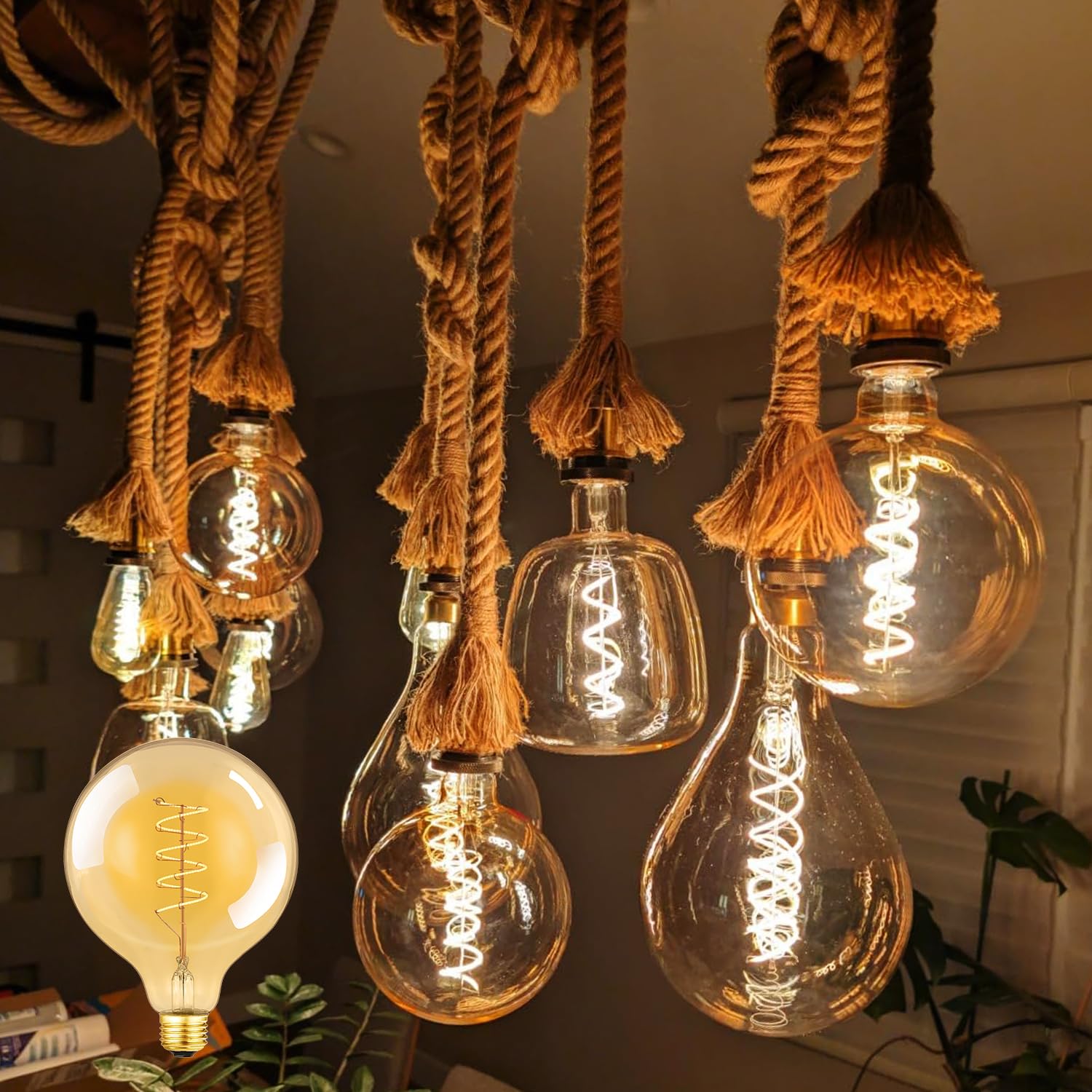 Leools Vintage LED Spiral Filament Bulb E26 Base 6W Dimmable Amber Glass Warm White 2200K Pack of 2