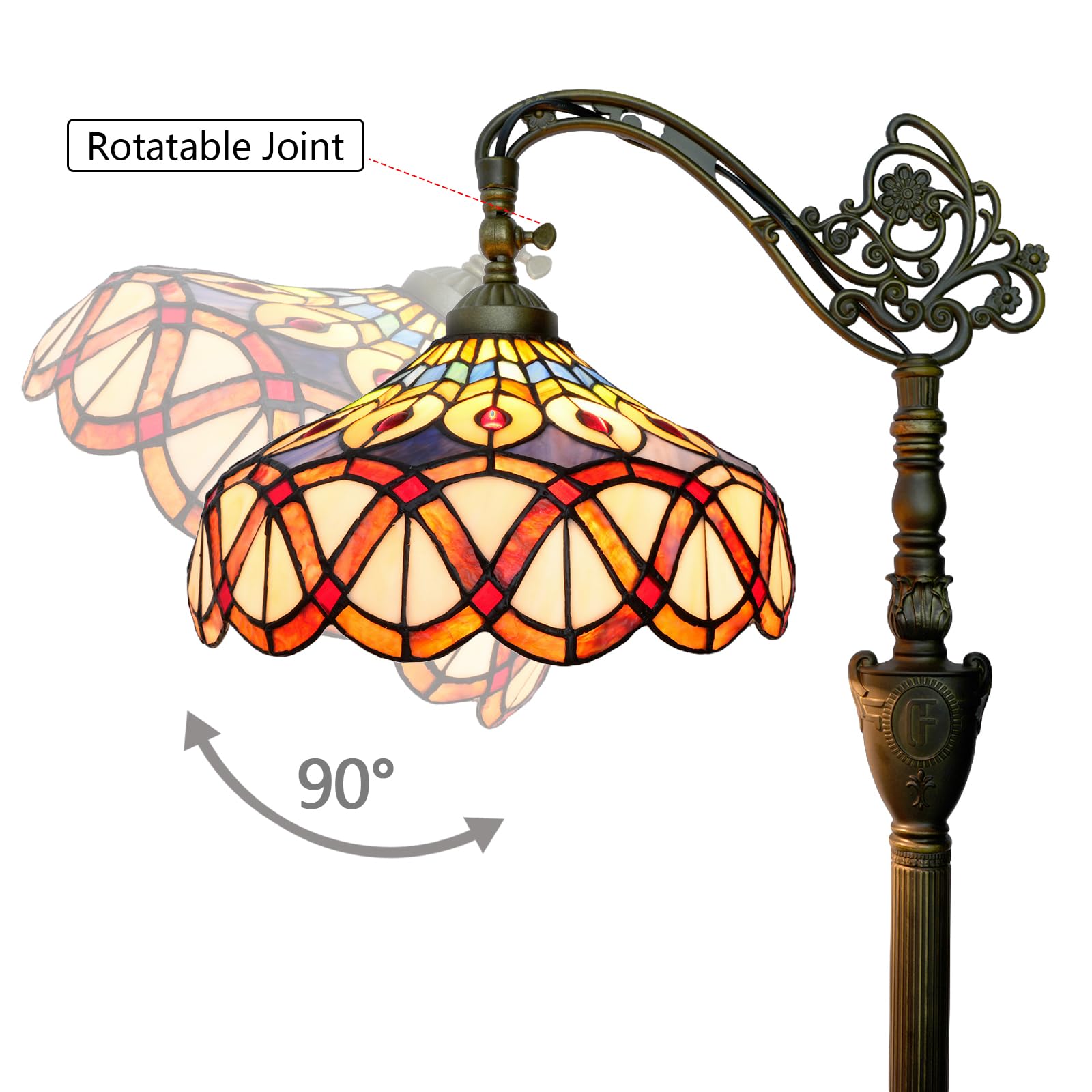 Blivuself Tiffany Floor Lamp Yellow Peacock Tail Stained Glass Floor Light Adjustable Angle Tall Standing Lamp 63 Inches For Hom