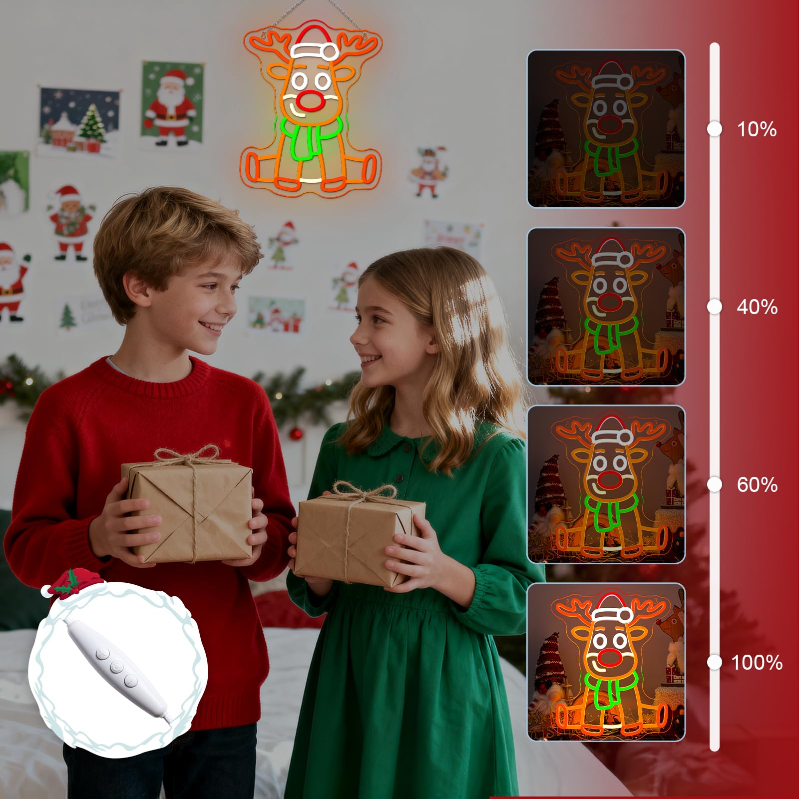 Dreamfort Christmas Deer Neon Sign Festive Led Wall Decor For Holiday Home Decor  Christmas Party & Winter Festival  Usb Powered Adjustable Brightness  Elegant Reindeer Design