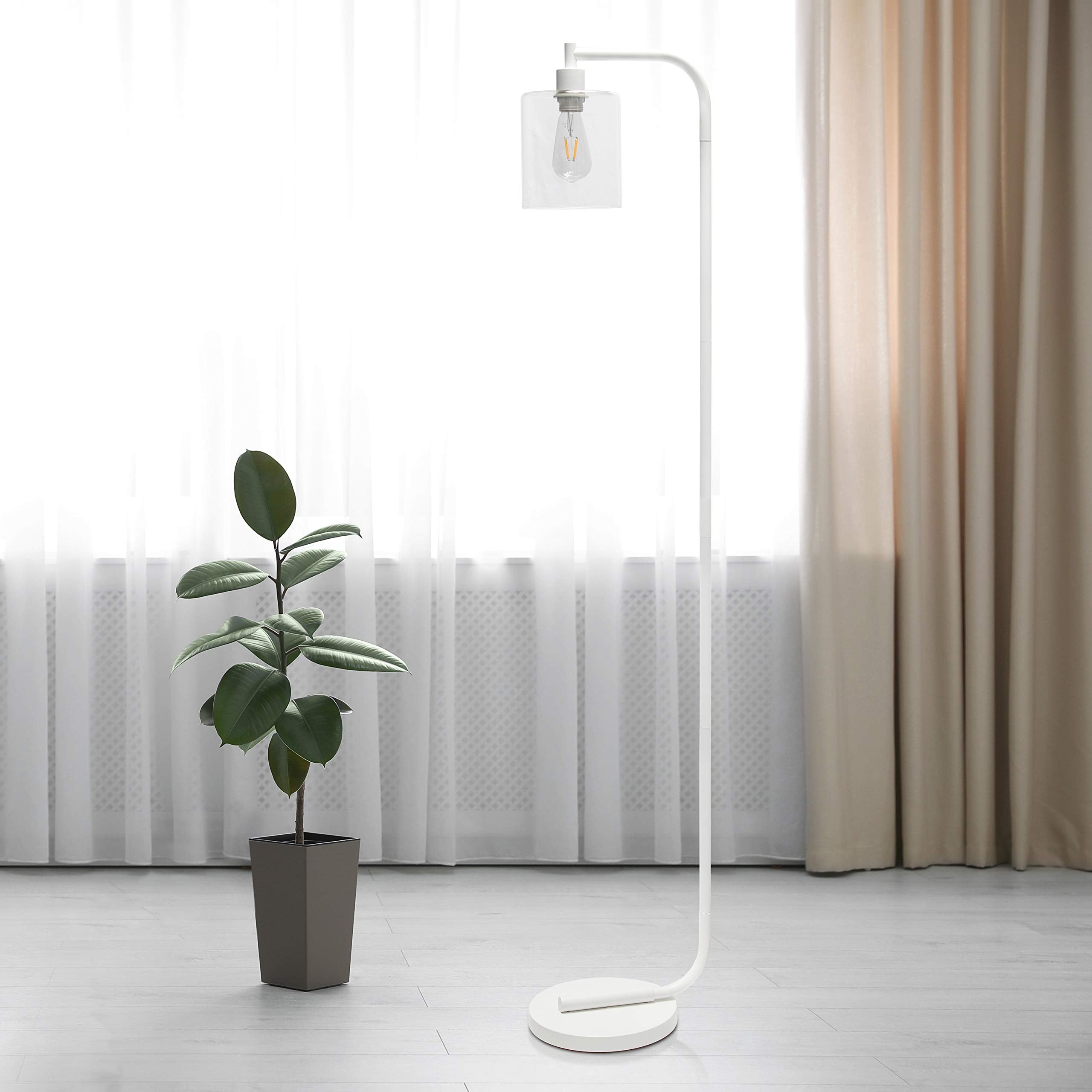 Simple Designs Floor Lamp - Antique Style Industrial Iron Lantern, White, 12 x 10 x 63, Model LF1036-WHT