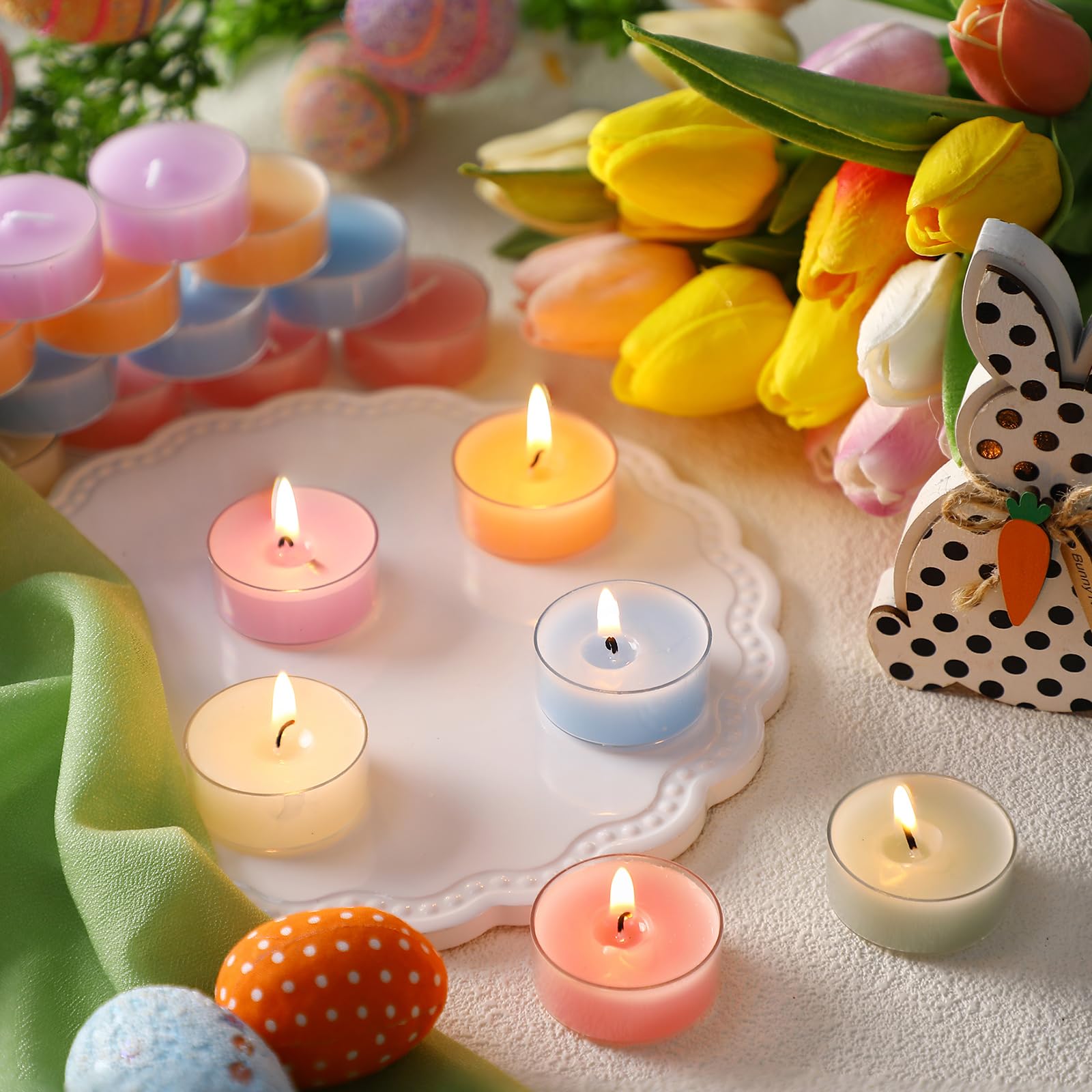 Conelist 24 Pack Colored Scented Tealight Candles, Small Aromatherapy Tea Lights in Clear Cups, Pastel Color, Model Conelist-mon0115d
