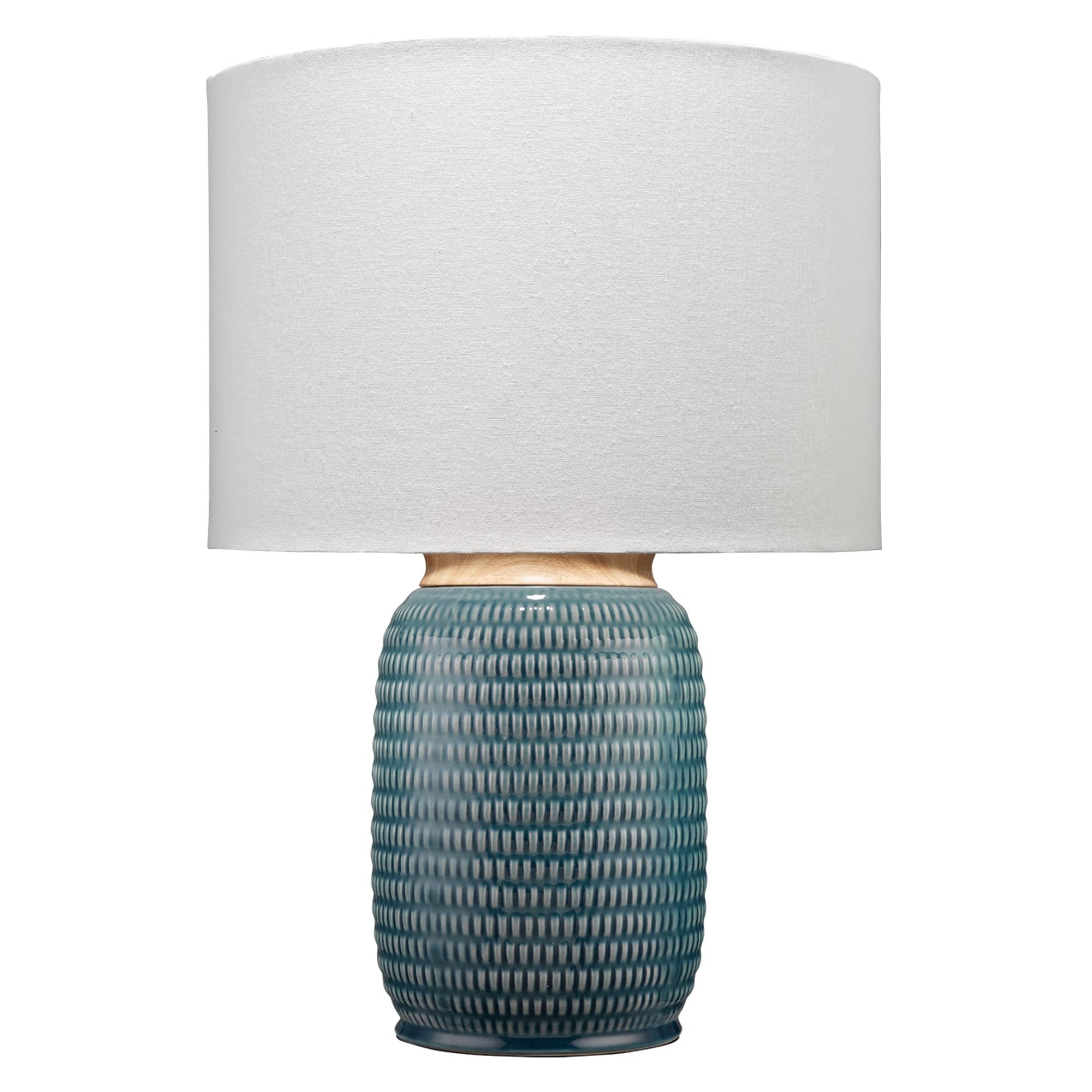 Benjara Table Lamp With Ribbed Ceramic Body And Fabric Shade, Blue