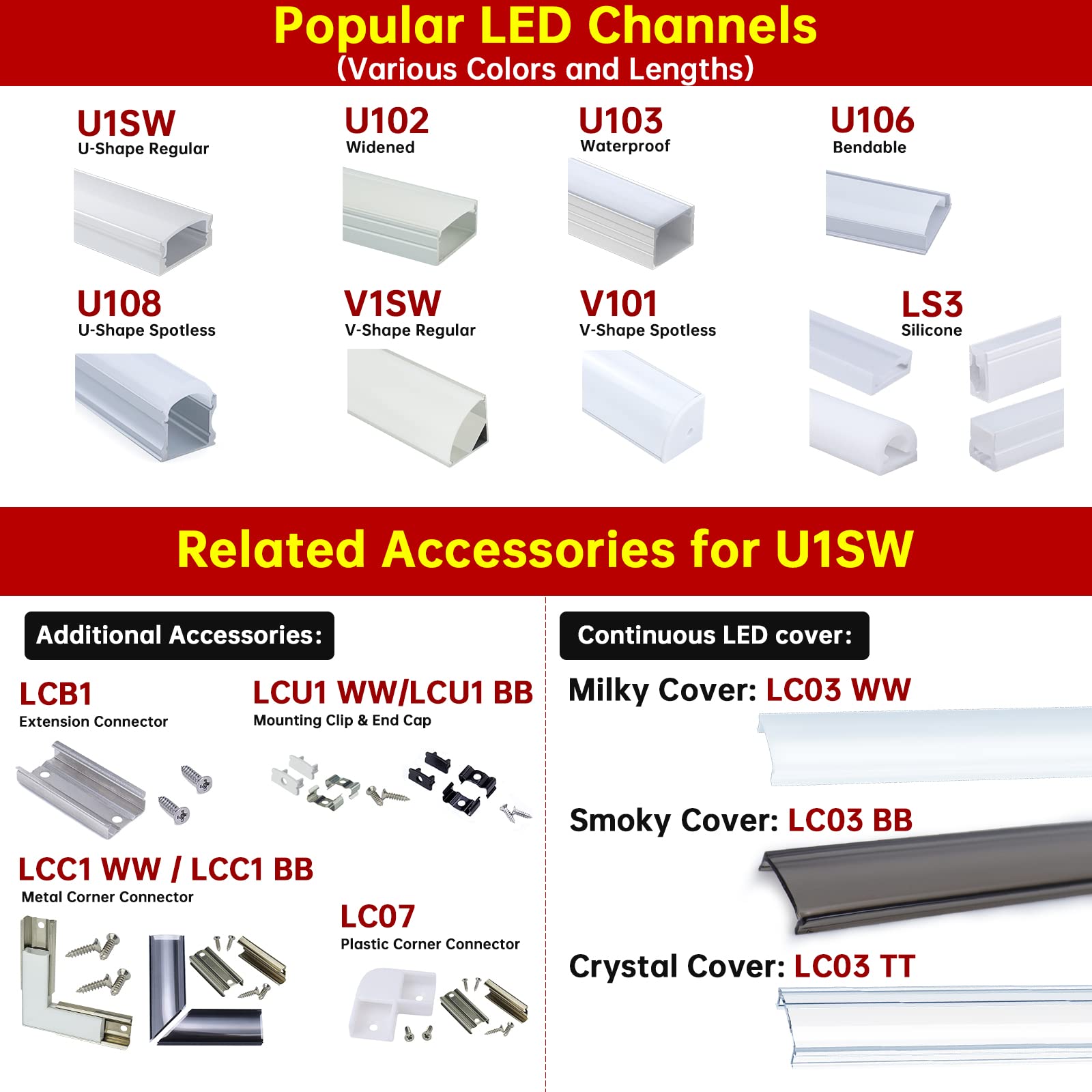 Muzata 20-Pack Extension Connectors for 17MM U-Shape LED Channels, Model LCB1, Metal Finish