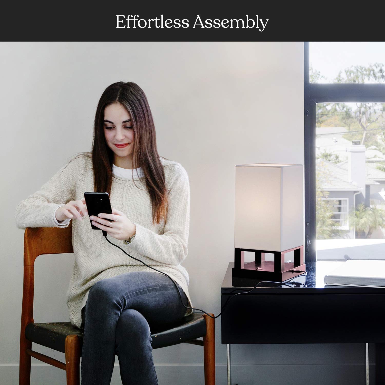 Brightech Maxwell Bedside Lamp With Usb Port - Compact Table Lamp For Bedroom, Living Room - Modern Asian Nightstand Lamp With W