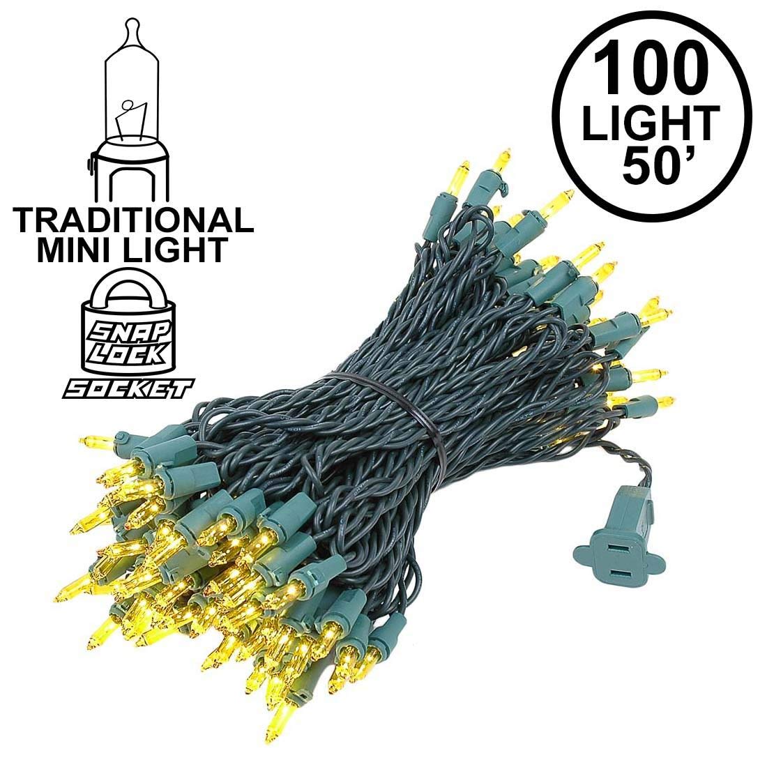 Novelty Lights 100 Light Mini String Light Set, Yellow, Green Wire, Indoor/Outdoor, UL Listed, 50 Long, Model MRD-25B-4