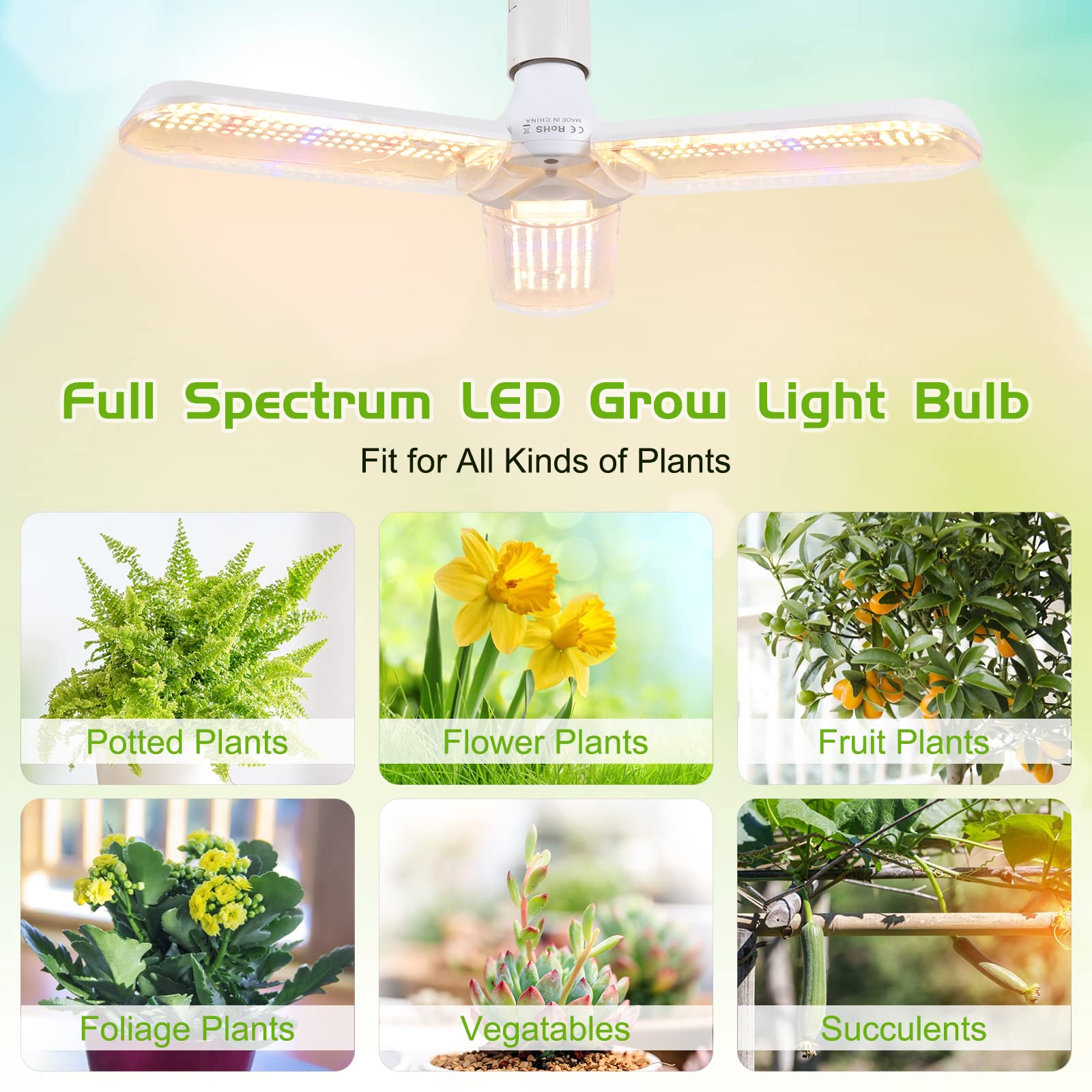 150W Led Grow Light Bulb - Full Spectrum Plant Growing Lamp For Indoor Plants 414 Leds Light Bulbs E27 Base With Waterproof Foldable Three-Leaf Lamp Body For Hydroponics Garden Greenhouse Houseplants