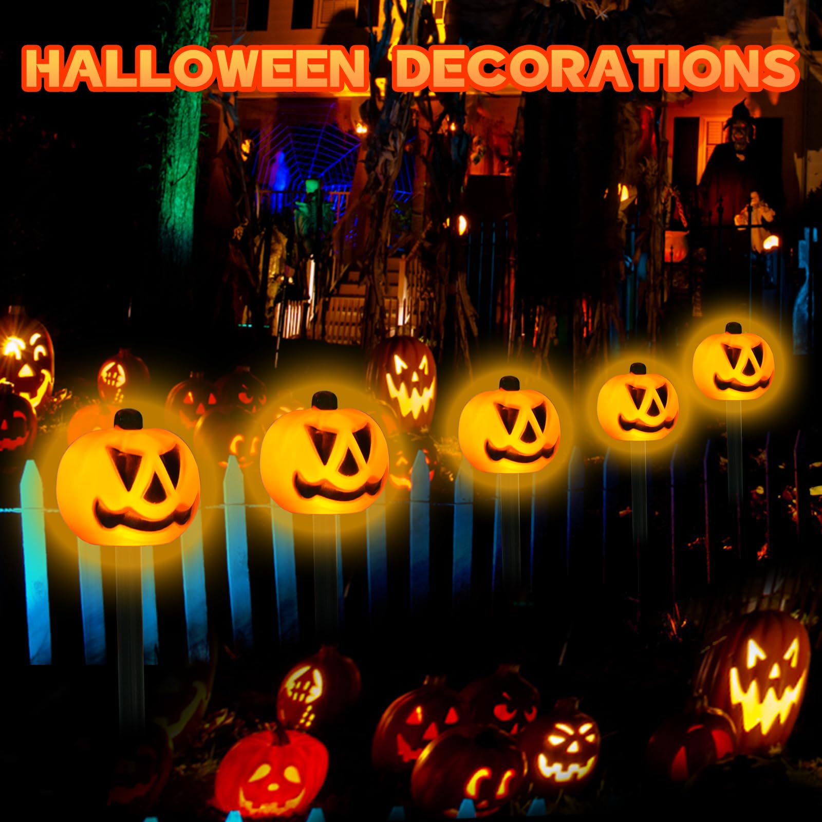 Cmuloiet Solar Pumpkin Pathway Lights - 4 Sets, 7 Modes, Waterproof Outdoor Halloween Decor