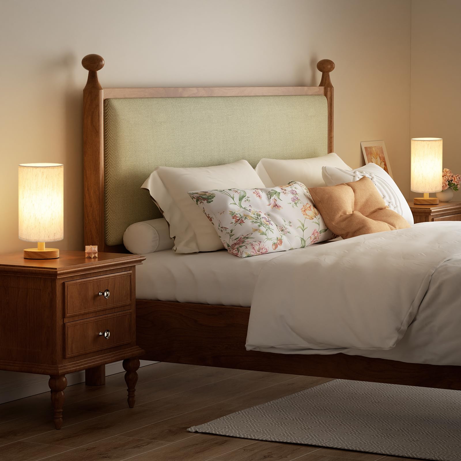 Fenmzee Small Lamps Set Of 2 - Inline Control, Bedside Table Lamp For Bedroom With 3000K A15 Led Blub, Easy Assembly (Cream Shad