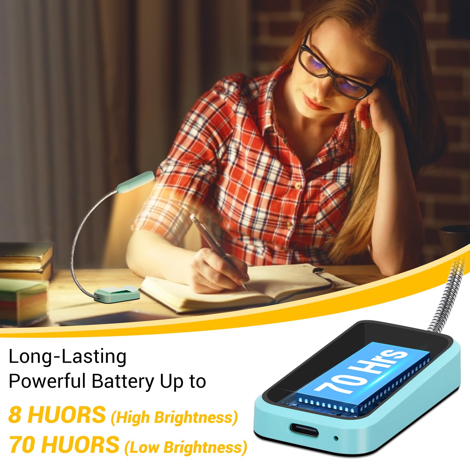 Best World LED Book Light 2 Pack, Rechargeable, 3 Colors, Stepless Dimming, Flexible Clip-on, Cyan, Model WLM310-BLA-1W-05