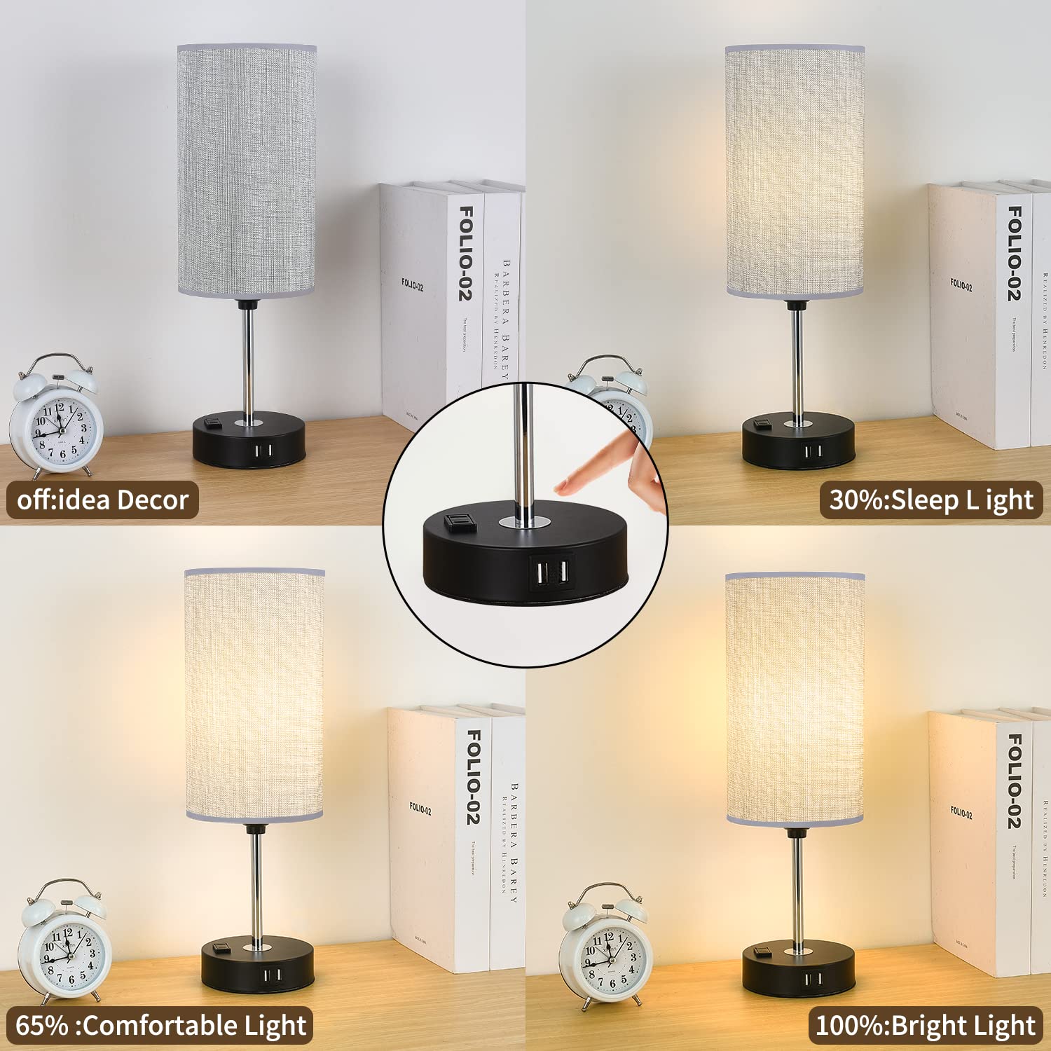 Woderdeng Touch Control Table Lamp - 3-Way Dimmable Bedside Lamps With Usb Port And Outlet,Nightstand Lamp For Bedroom Decor,Lig