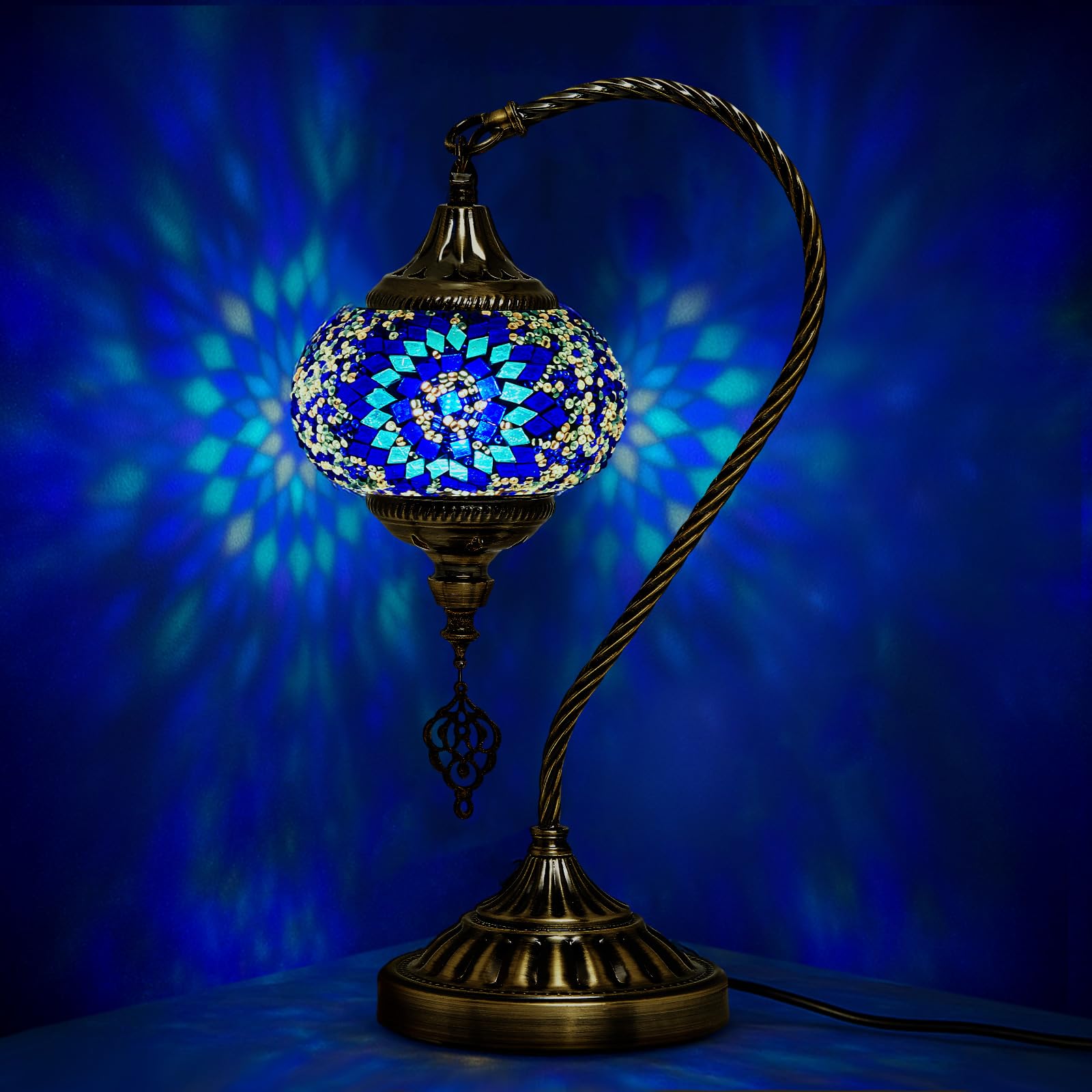 Baquler Turkish Moroccan Table Lamp Handmade Glass Swan Neck Bedside Lamp Bohemian Moroccan Decorative Night Light for Bedroom  Office  Living Room  Gift