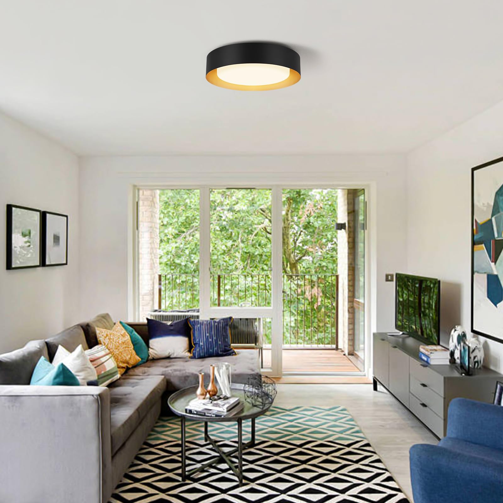 Goomavi Modern Flush Mount Ceiling Lights,Minimalist 16.5In Round Close To Ceiling Light Fixtures,Black And Gold Metal Ceiling L