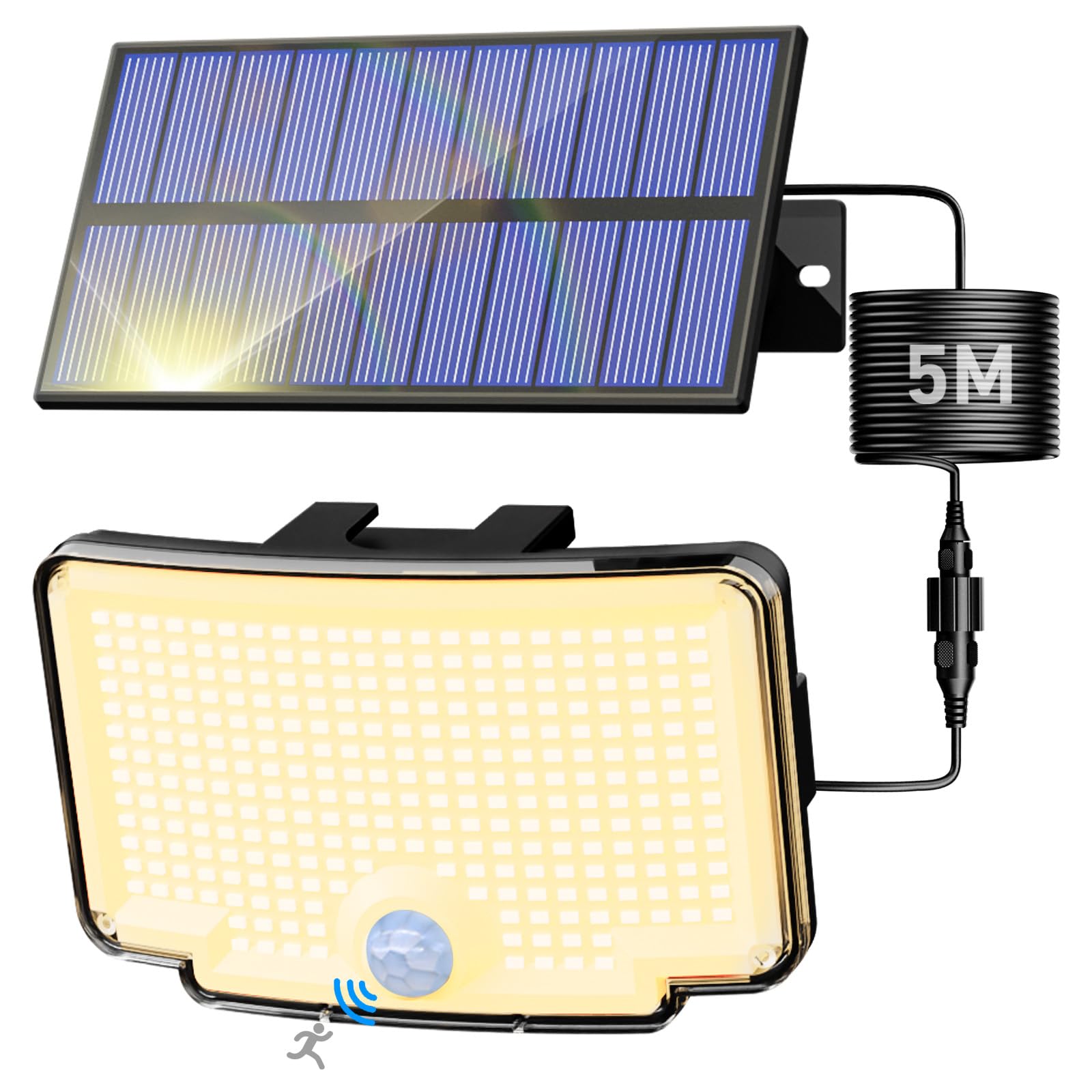 Peasur Solar Motion Lights Outdoor  318 LED Solar Security Light with 3 Modes  IP65 Waterproof Powered Flood Lights for Outside Garden Patio Garage Yard Backyard (Warm White)