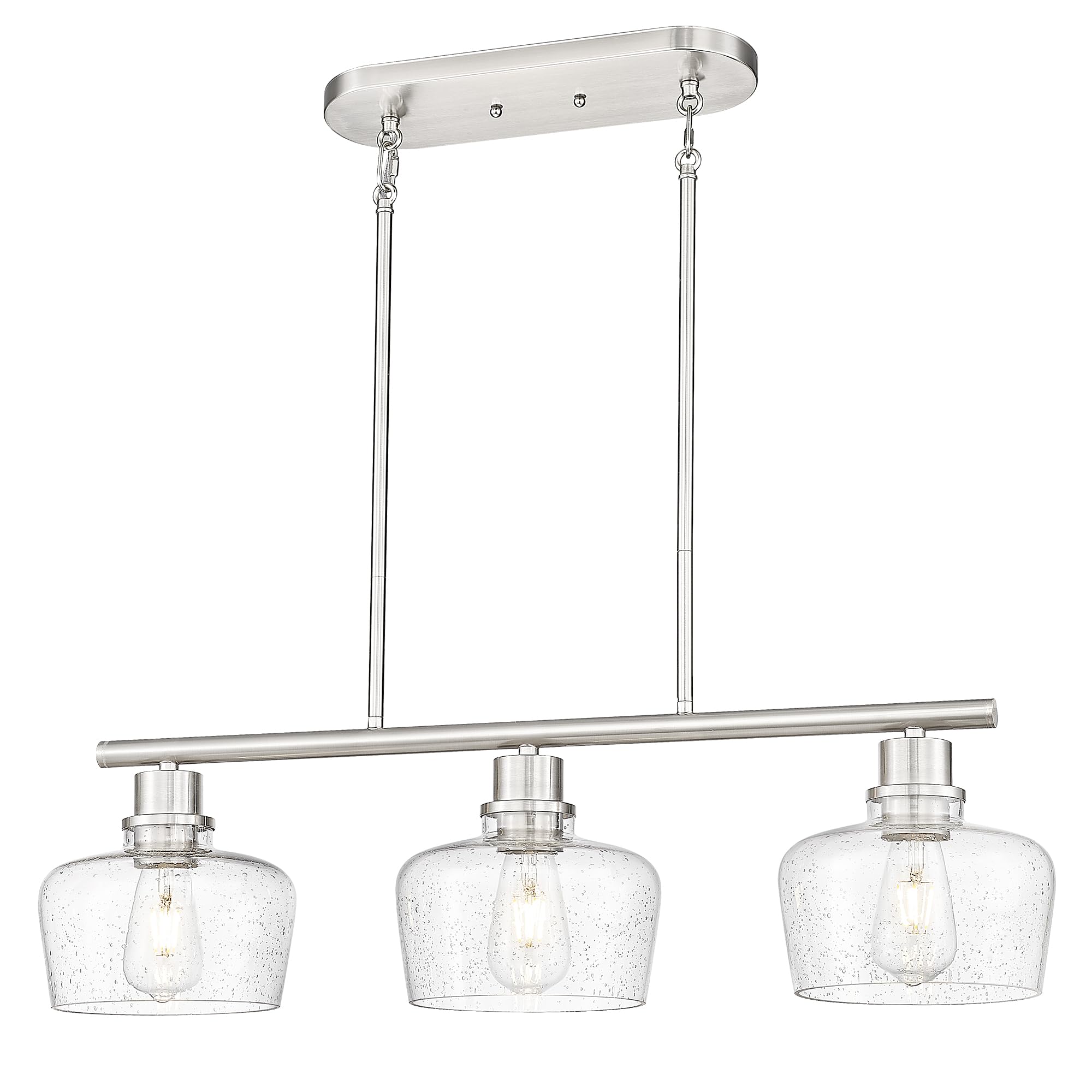 Emak 32 Inch Dining Room Light Fixtures Over Table, Brushed Nickel Kitchen Island Lighting with Seeded Glass Shade, 3-Light Line