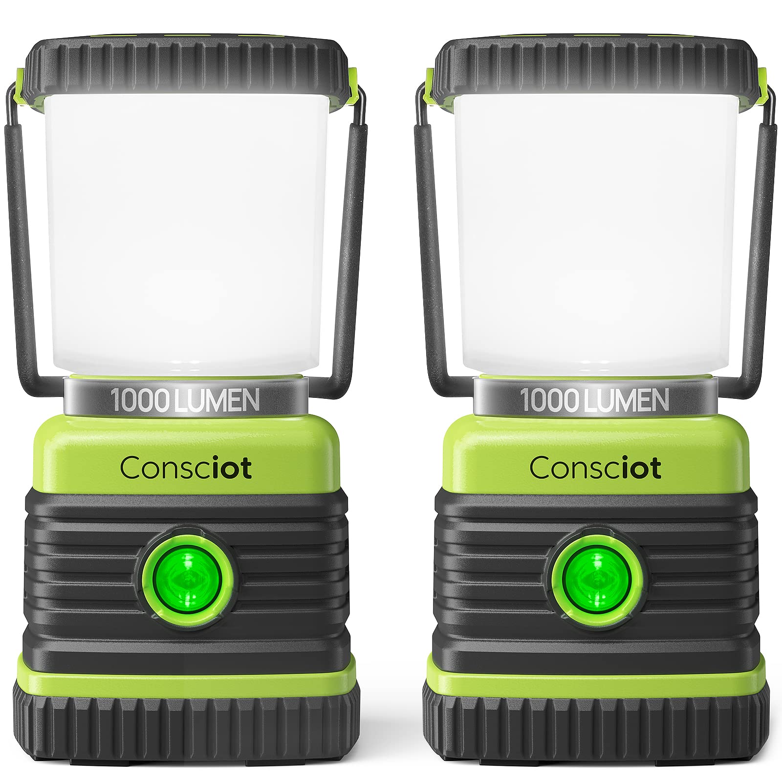 Consciot LED Battery Powered Camping Lantern, 1000LM, 4 Light Modes, IPX4 Waterproof Portable Tent Flashlight for Power Outages,