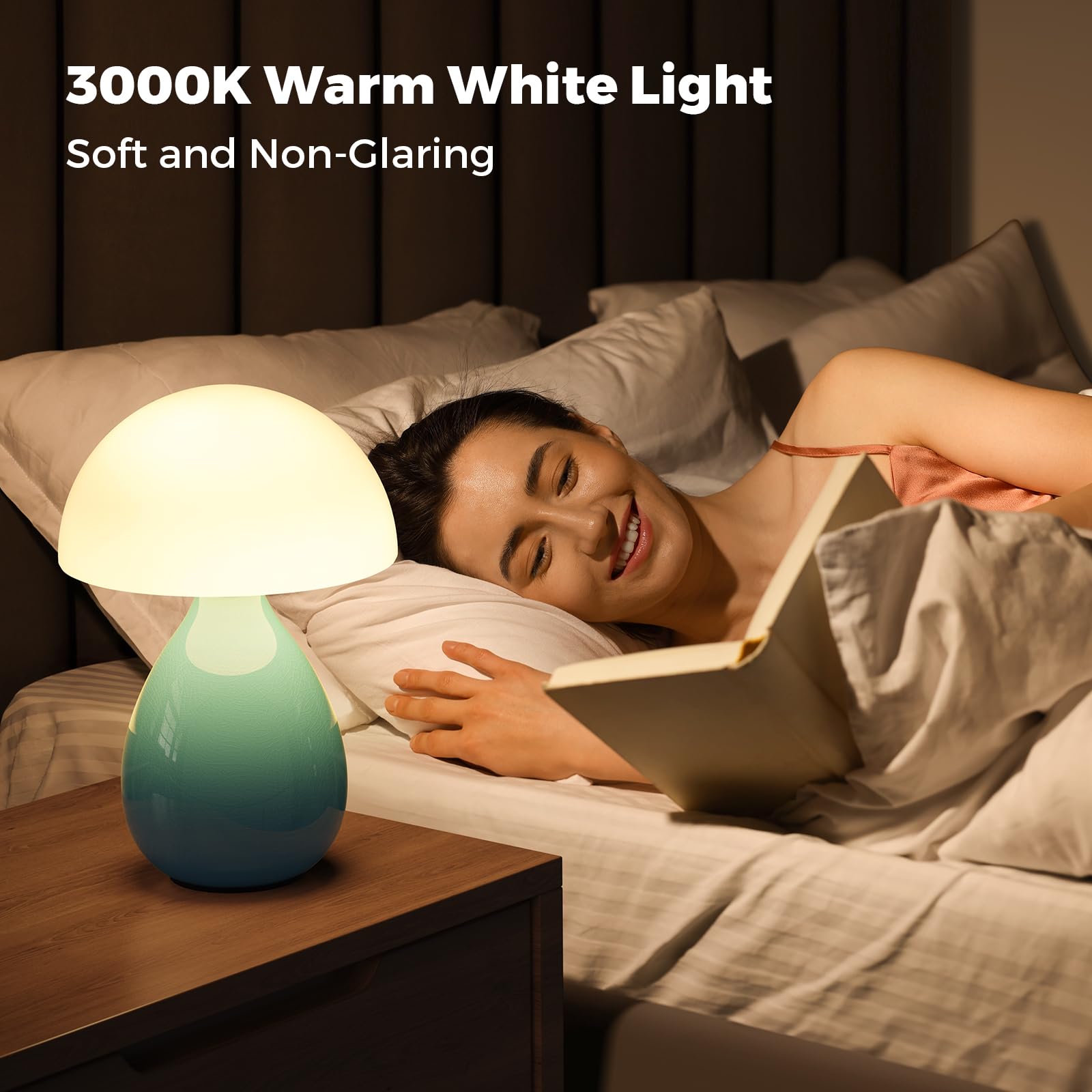 Mushroom Lamp  Vintage Small Table Lamp For Bedroom  Ice   Ceramic Led Night Light For Kids  Mid Century Modern Bedside Lamp For Nightstand  Living Room  Home Decor Gift Ideas For Women  Blue