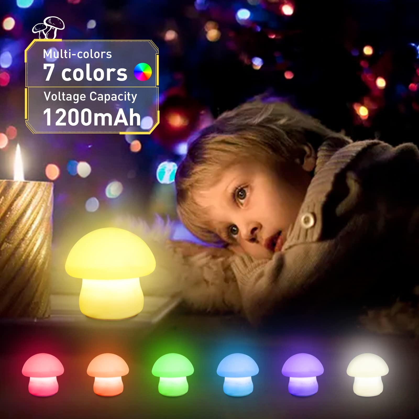 MUID Mushroom Lamp - Rechargeable Silicone Night Light, Multi-Color LED, Dimmable, Tap/Remote Control, Perfect for Nursery and Bedroom