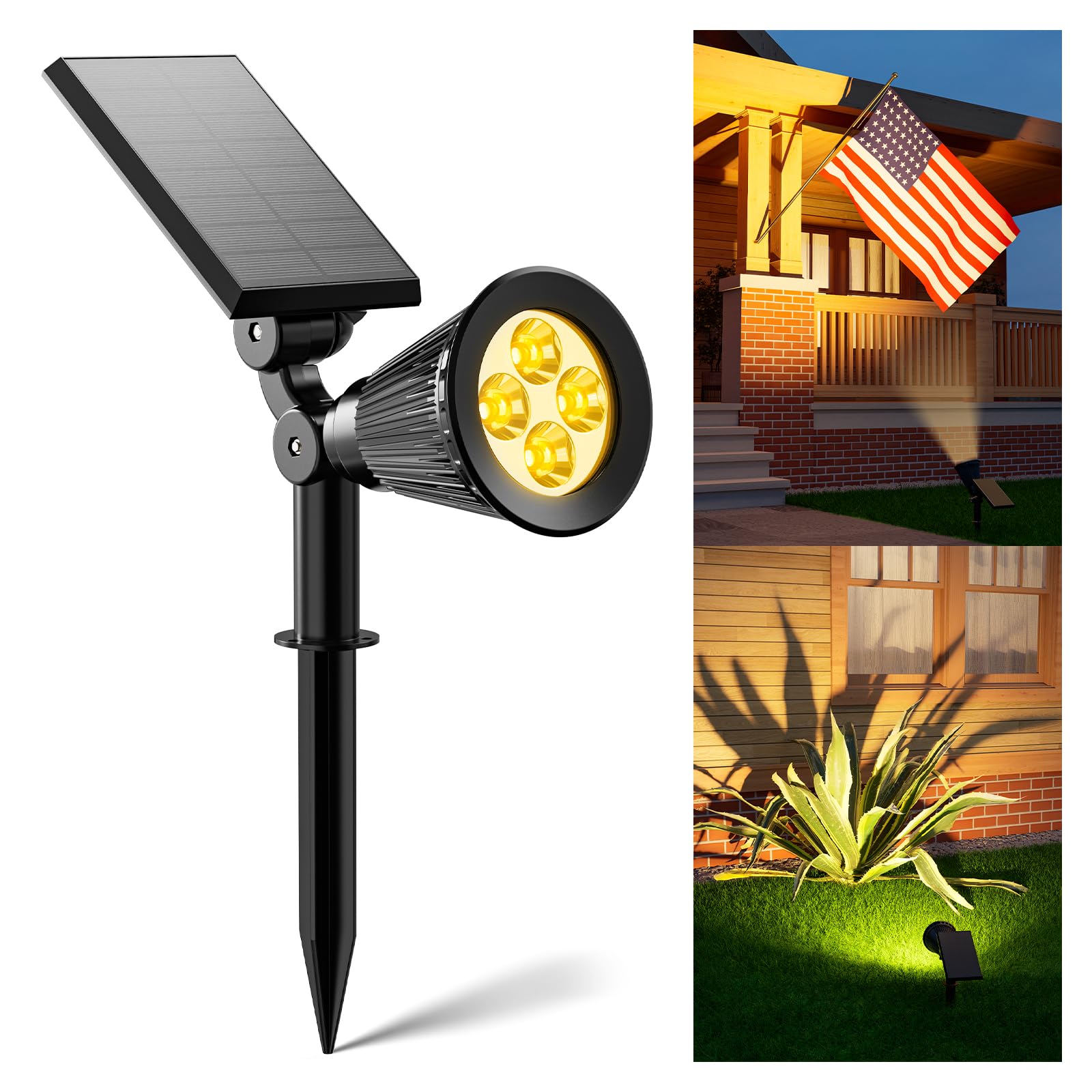 FALOVE Solar Spot Lights Outdoor, 2-in-1 Adjustable Wall/Ground Light, Auto On/Off, 1 Pack, Warm, Model YH0502C