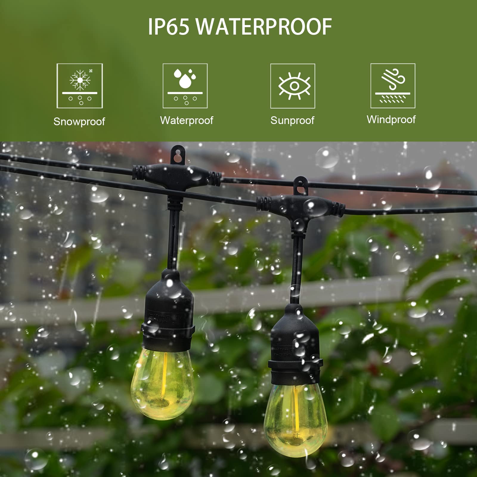IPStank Solar String Lights 50FT, 15 Dimmable Shatterproof Edison Bulbs, Waterproof Color Changing, Multicolor, Model YGM-S14-15S