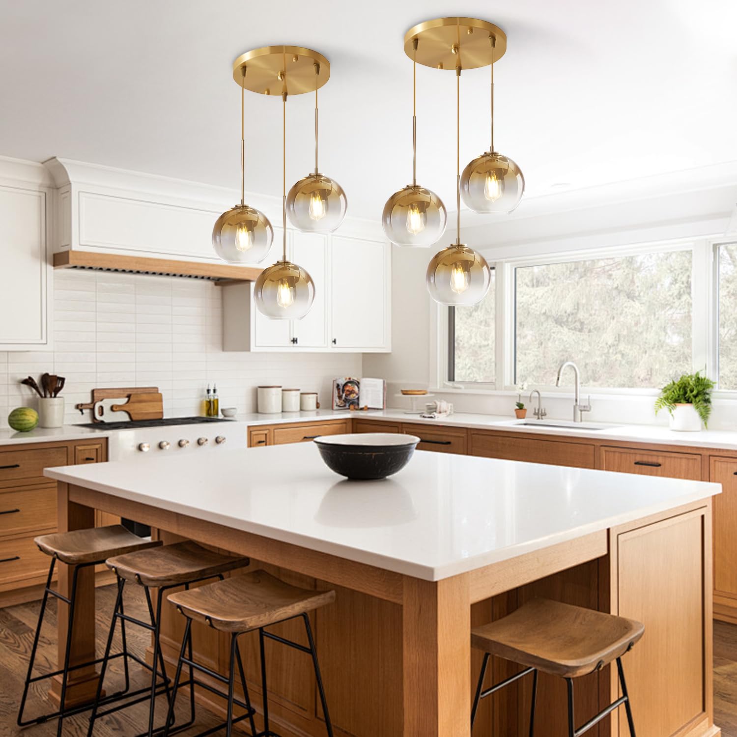 KCO 3 Light Globe Cluster Pendant Light Fixture, Modern Gold Glass, 20cm, Model L1106