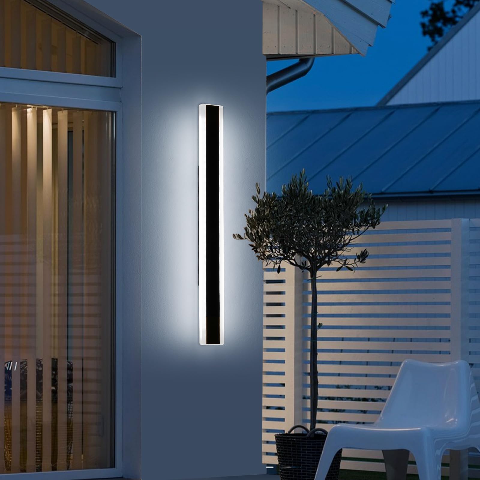 Mikeru 31.4" LED Wall Light, 6000K White, Black Acrylic Outdoor Fixture, IP65 Waterproof, Model FTBD