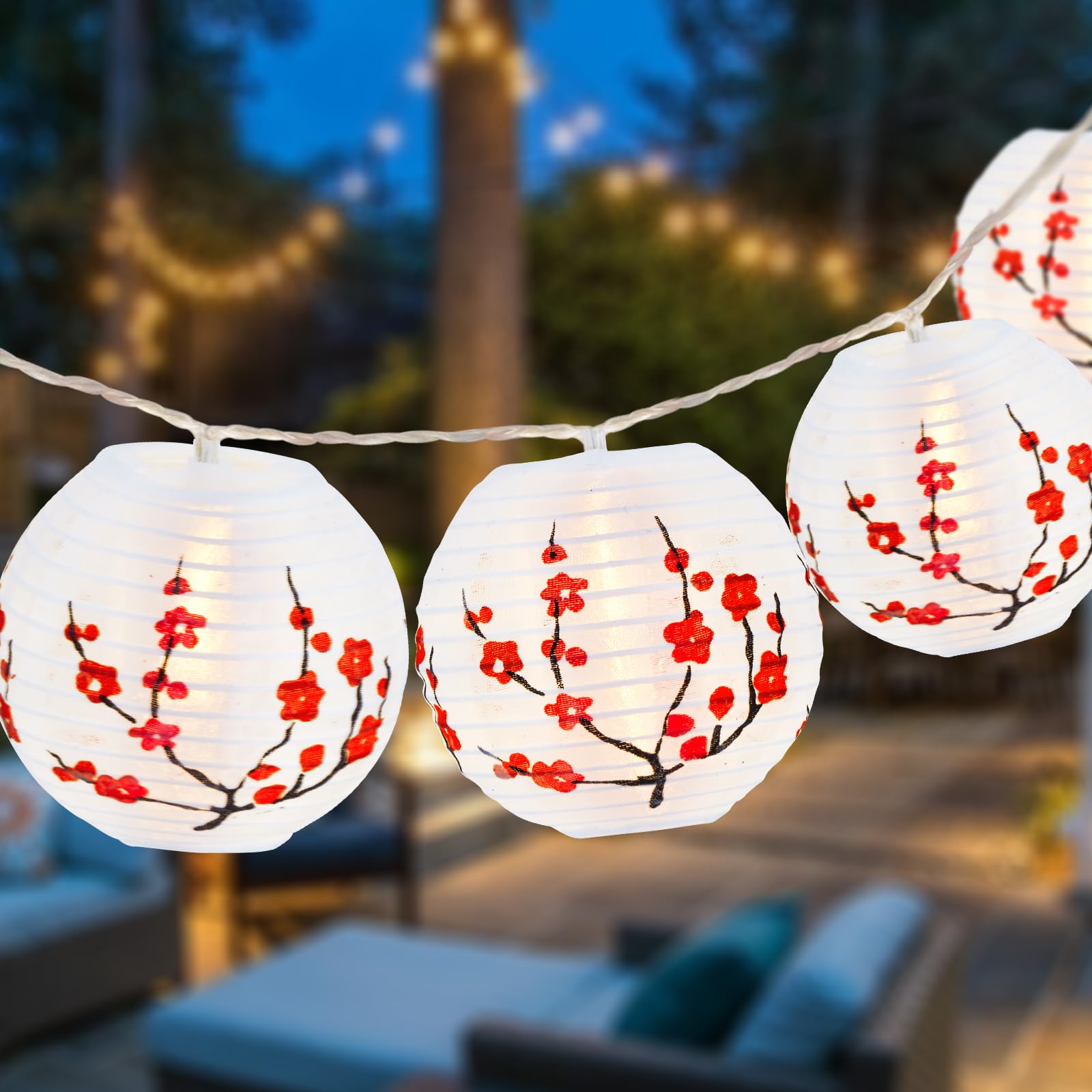 RJZZ Chinese New Year Decorations 2026 Lunar New Year Decorations 2026 9.4FT Cherry Blossom Lights Plum Blossom Lantern String Lights Battery Operated 10 Count Japanese Decor Chinese Lanterns Lights