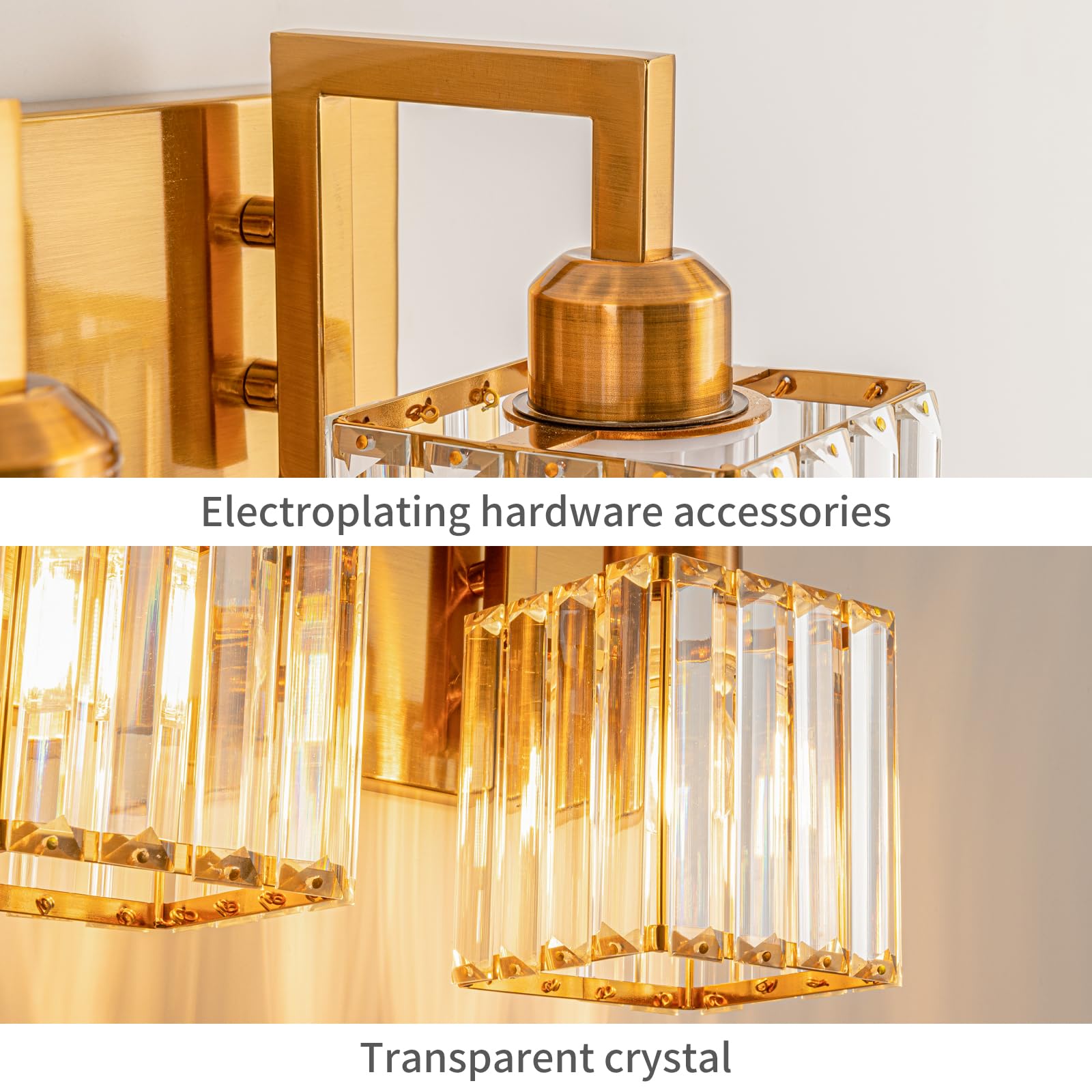 Fdpby Modern Crystal Bathroom Vanity Light - 3-Lights Gold Brushed Brass Finish Wall Lamp