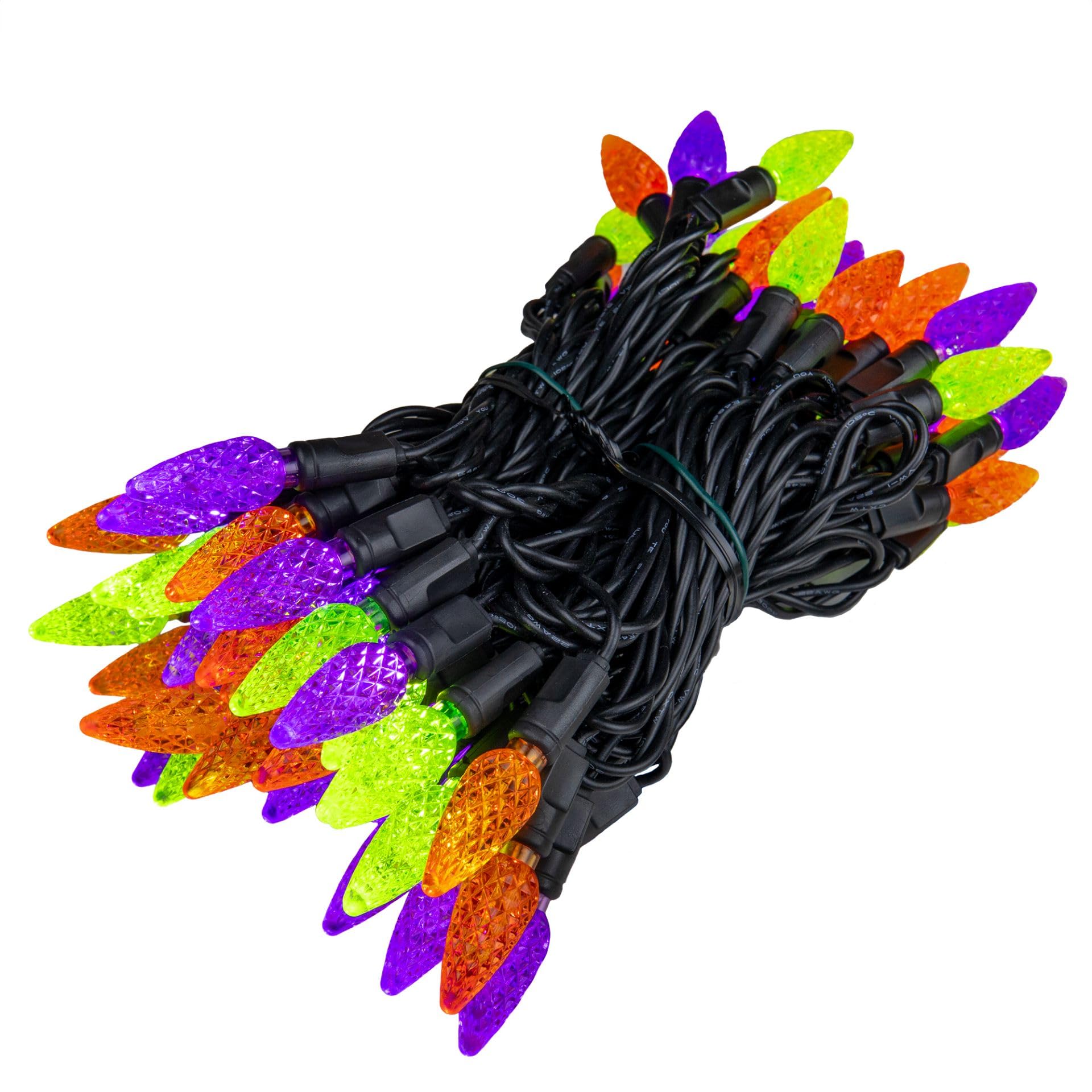 Novelty Lights 24FT LED Halloween String Lights, Commercial Grade, Black Wire, Purple/Orange/Lime, Model MRD-35B-2