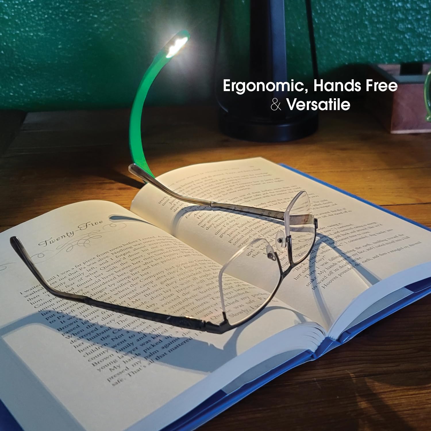 Mighty Bright Rechargeable Book Light - Warm LED, Flexible, Dimmable, Model 47014, Green