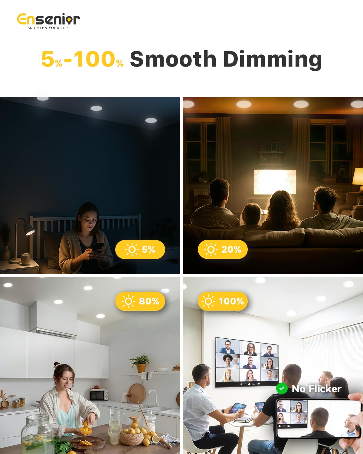 Ensenior 4 Pack 4 Inch LED Recessed Light, Dimmable, 2700K Soft White, 750LM High Brightness, 9W 120V, Damp Rated, Ultra-Thin Ca