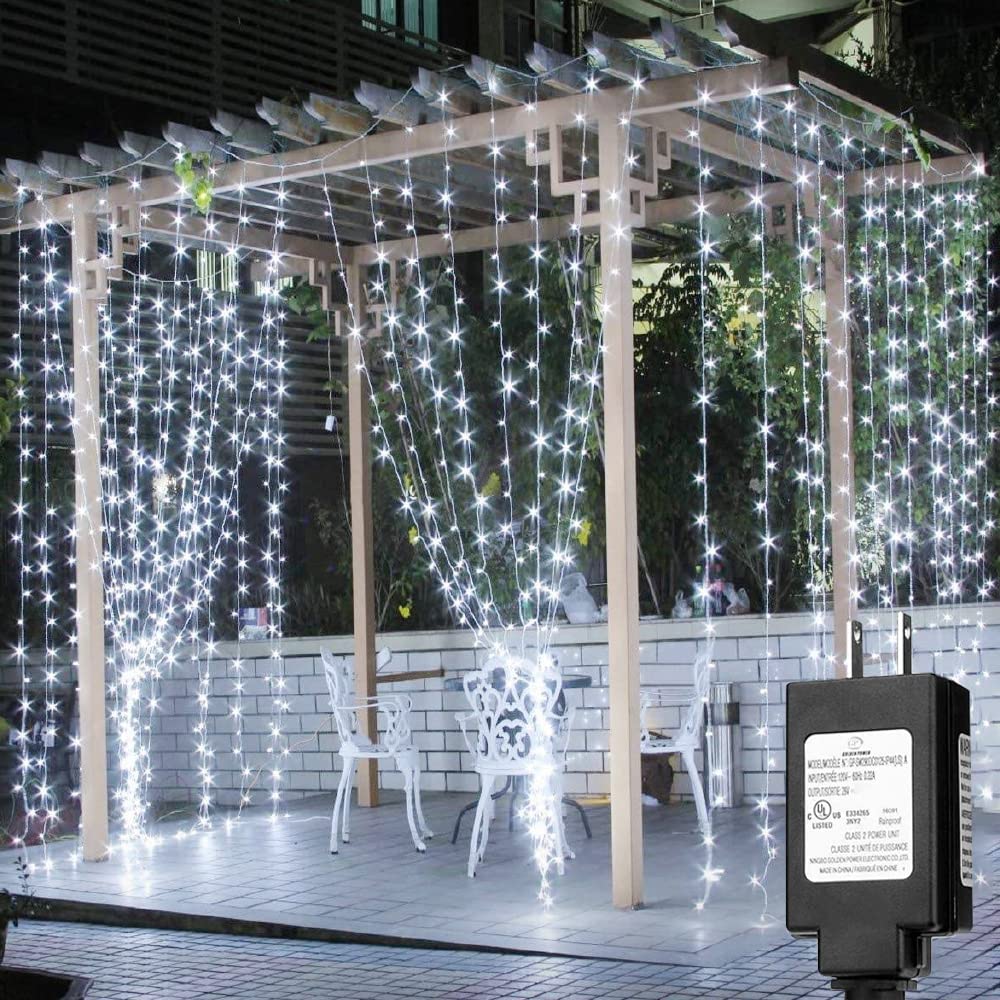 Solhice LED Curtain Lights, 600 LEDs, 20ft x 10ft, Cool White, Indoor/Outdoor, Model BD-600-C-W