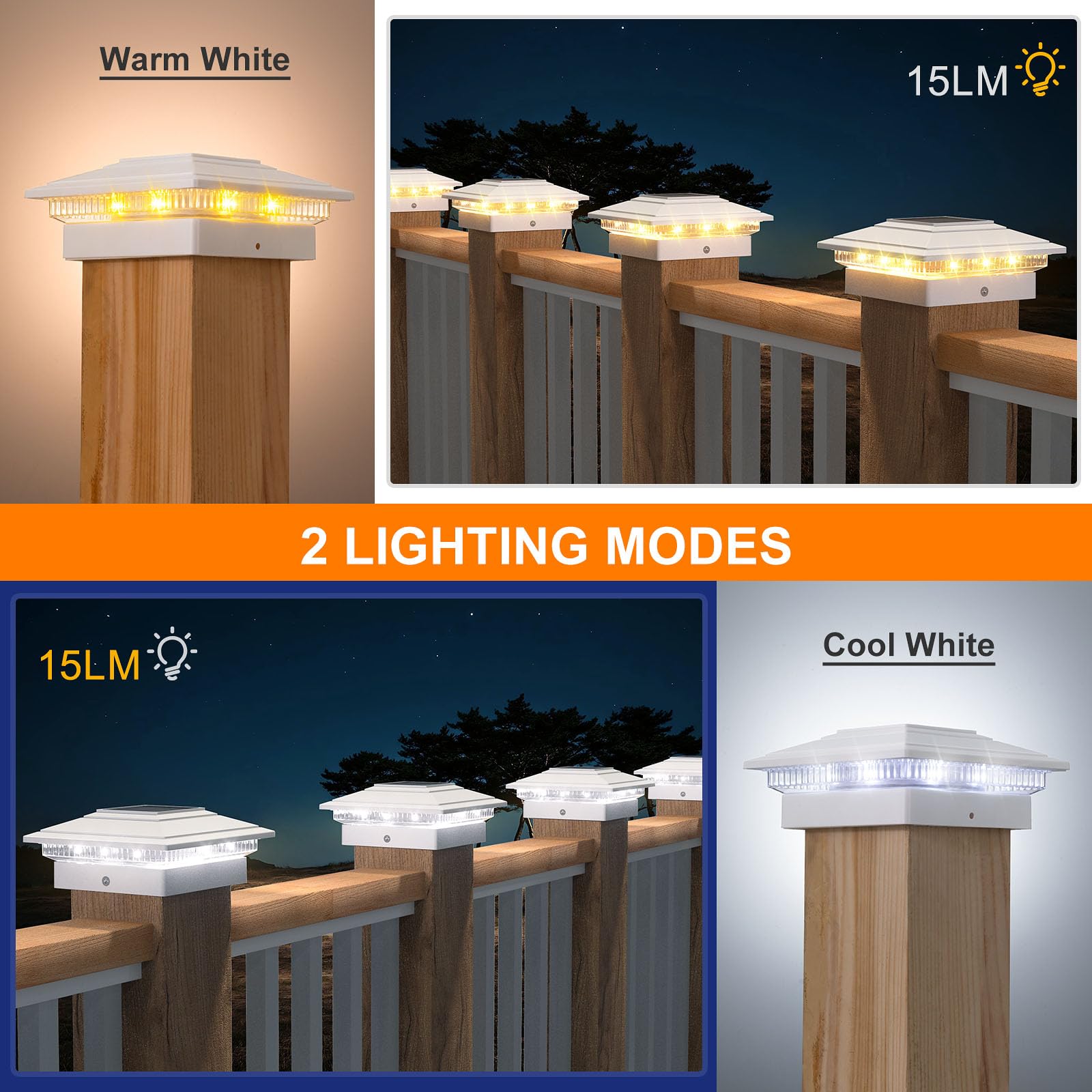 APONUO Solar Post Cap Lights 16-Pack, Waterproof 16 LED for 4x4/5x5/6x6 Posts, White, Model TZ28, 10-Hr Lighting