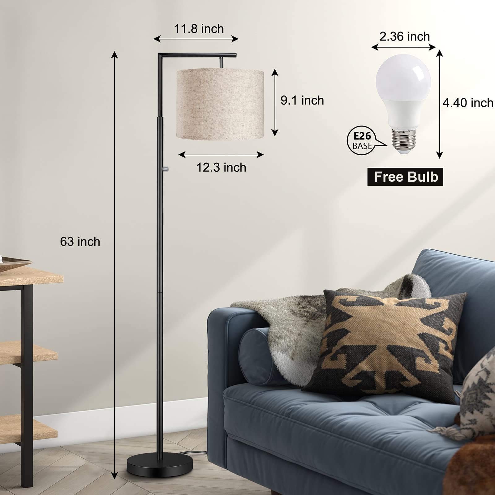 Rottogoon Dimmable Floor Lamp With Remote, 4-Color Temperature Modern Standing Lamp Control & Beige Shade, Tall Pole Floor Lamp