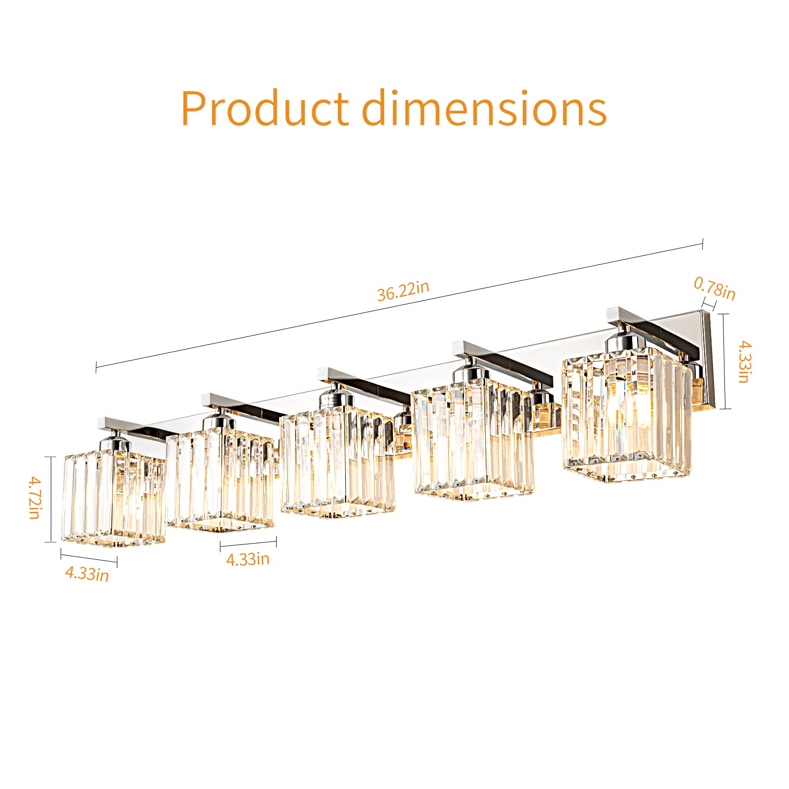 Fdpby Modern Bathroom Vanity Light 5-Lights Modern Chrome Crystal Bathroom Wall Light Bathroom Vanity Light Fixtures