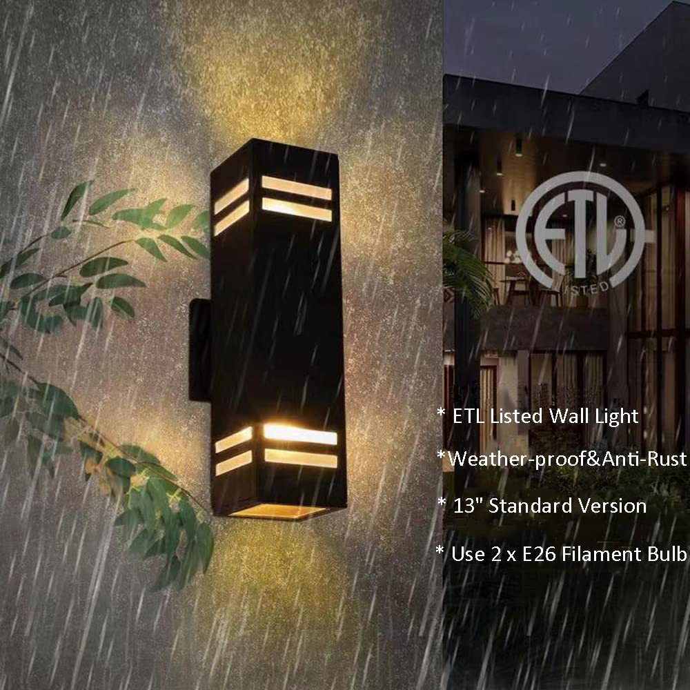 Iyogaled Up And Down Outdoor Wall Lights Fixture - Etl Listed, Aluminum Waterproof Wall Mount Square Design- Modern Exterior Lig