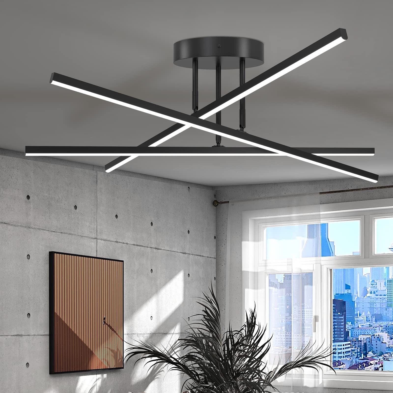 AIRYPHANT Modern LED Chandelier 18W Dimmable Black Semi Flush Mount Ceiling Light Fixture for Kitchen Dining Room Foyer Entry, 2