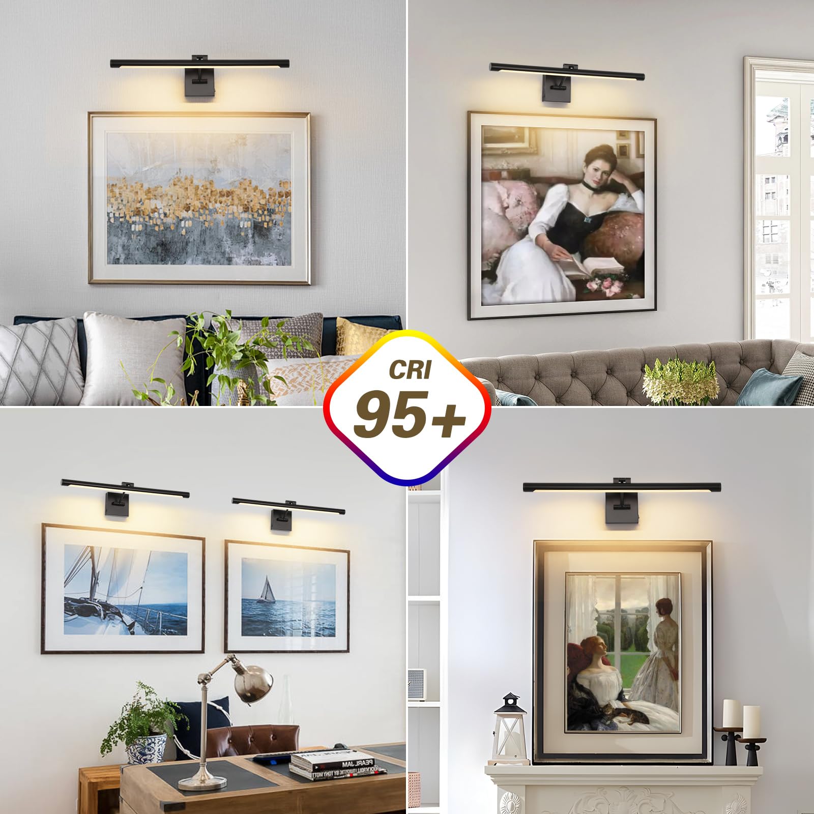 Joosenhouse Battery Operated Picture Light, 24.4 Inch, Metal, Black, Model 7110, Wireless with Remote Control and Timed Dimming