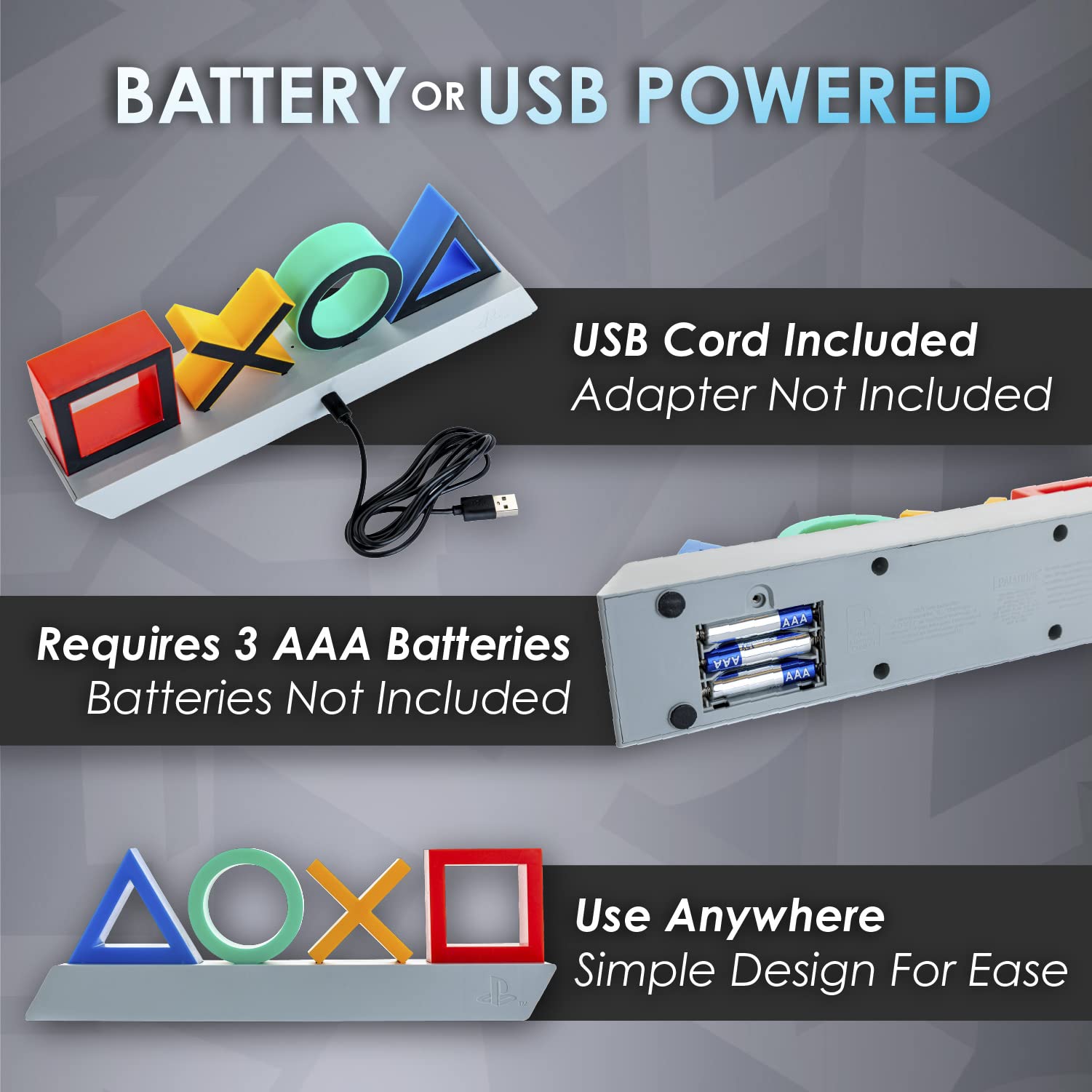 Paladone Playstation Heritage Icons Light, Desktop Game Room Lighting Accessories, 3 Dynamic Light Modes, Powered by USB or Batt